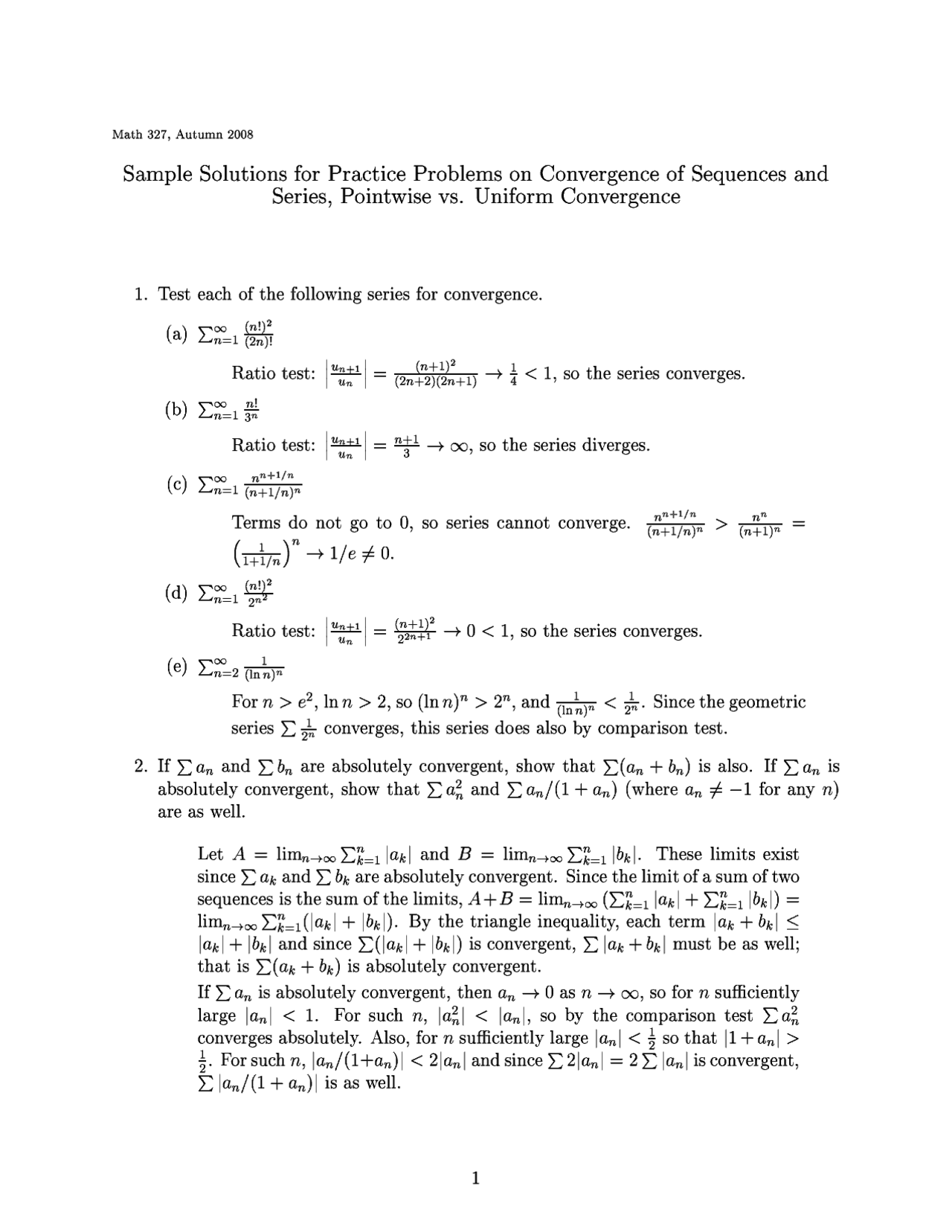 Real Analysis Problem Set Sample Solution for Practice Problems - Introduction to Real Analysis I ...