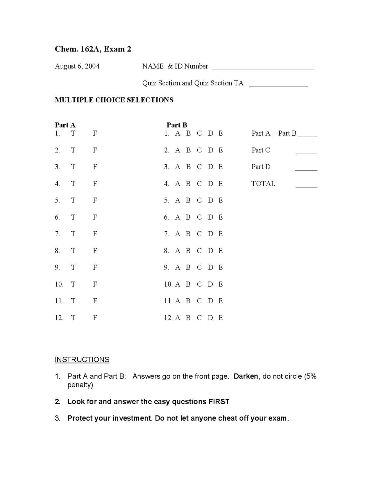 Exam 2 Practice Questions - General Chemistry | CHEM 162 | Exams ...