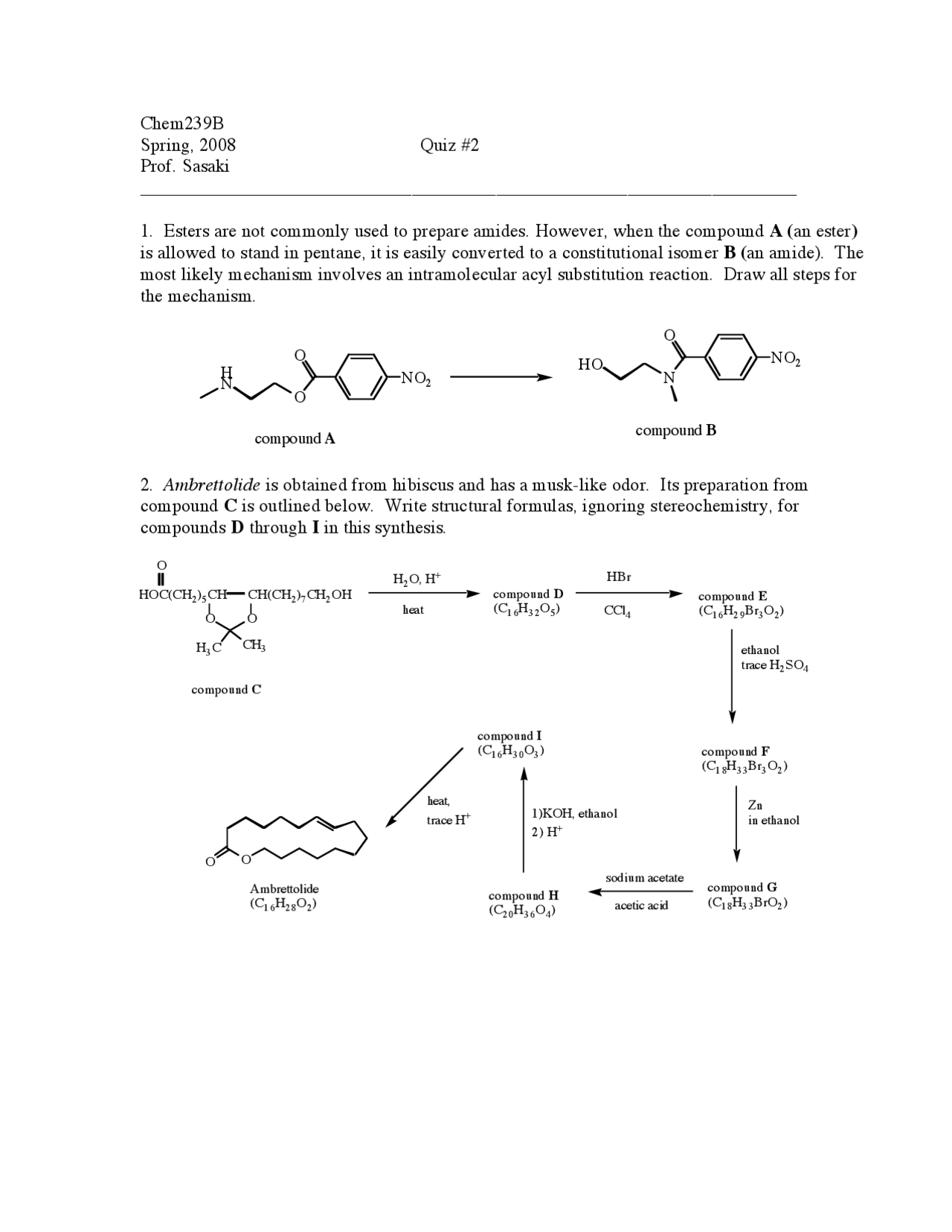 Quiz 2 Study Questions - Organic Chemistry | CHEM 239 - Docsity