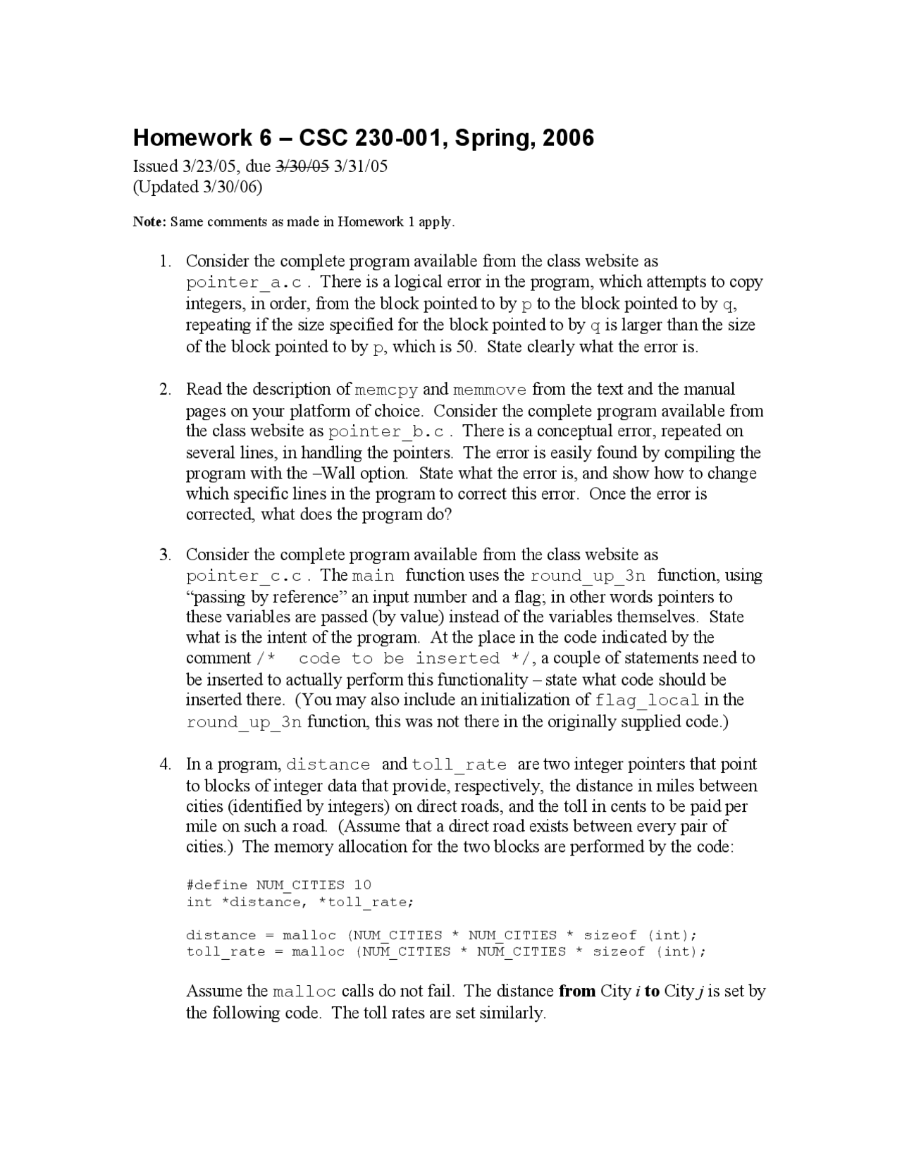 Homework 6 for C and Software Tools | CSC 230 - Docsity
