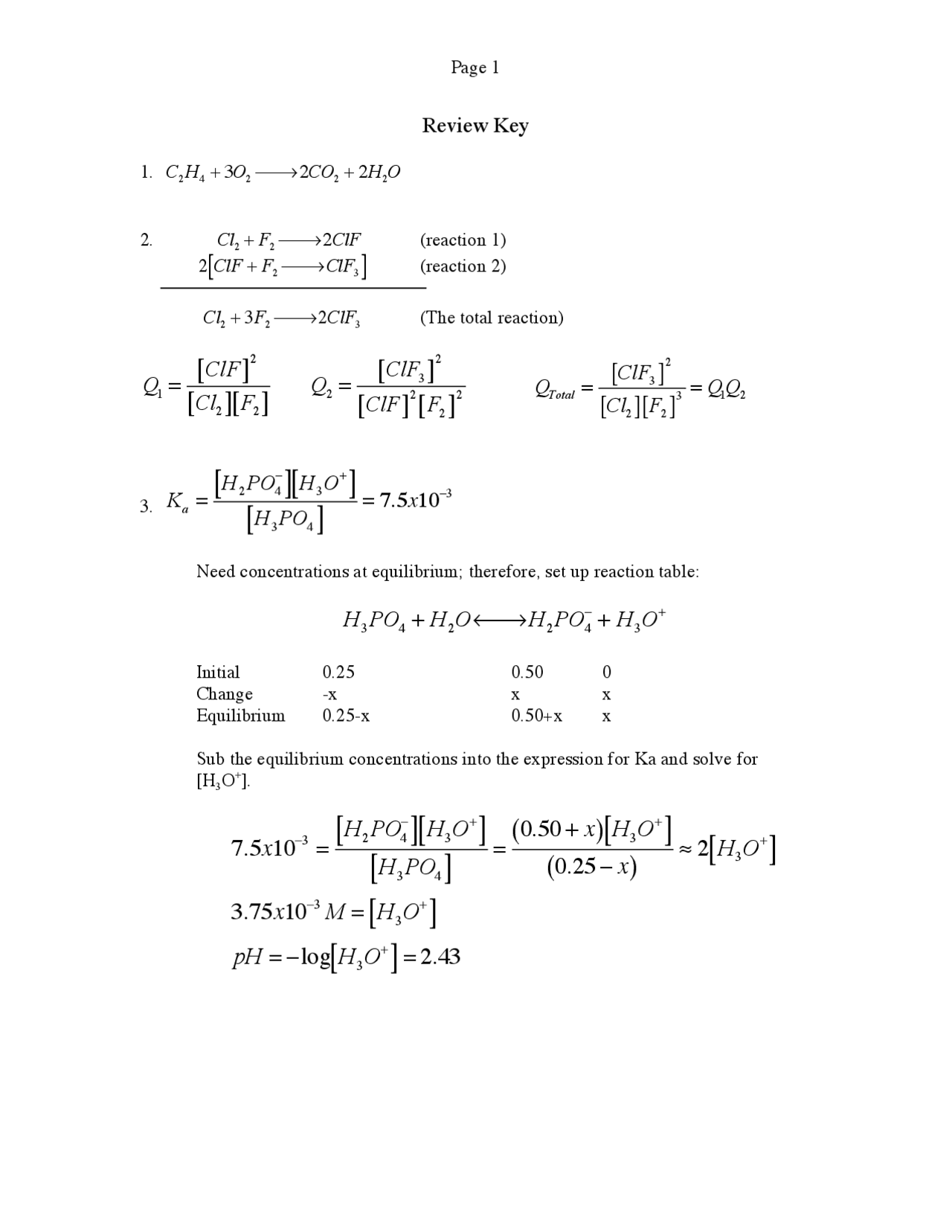 Review Sheet Key for General Chemistry | CHEM 152 - Docsity
