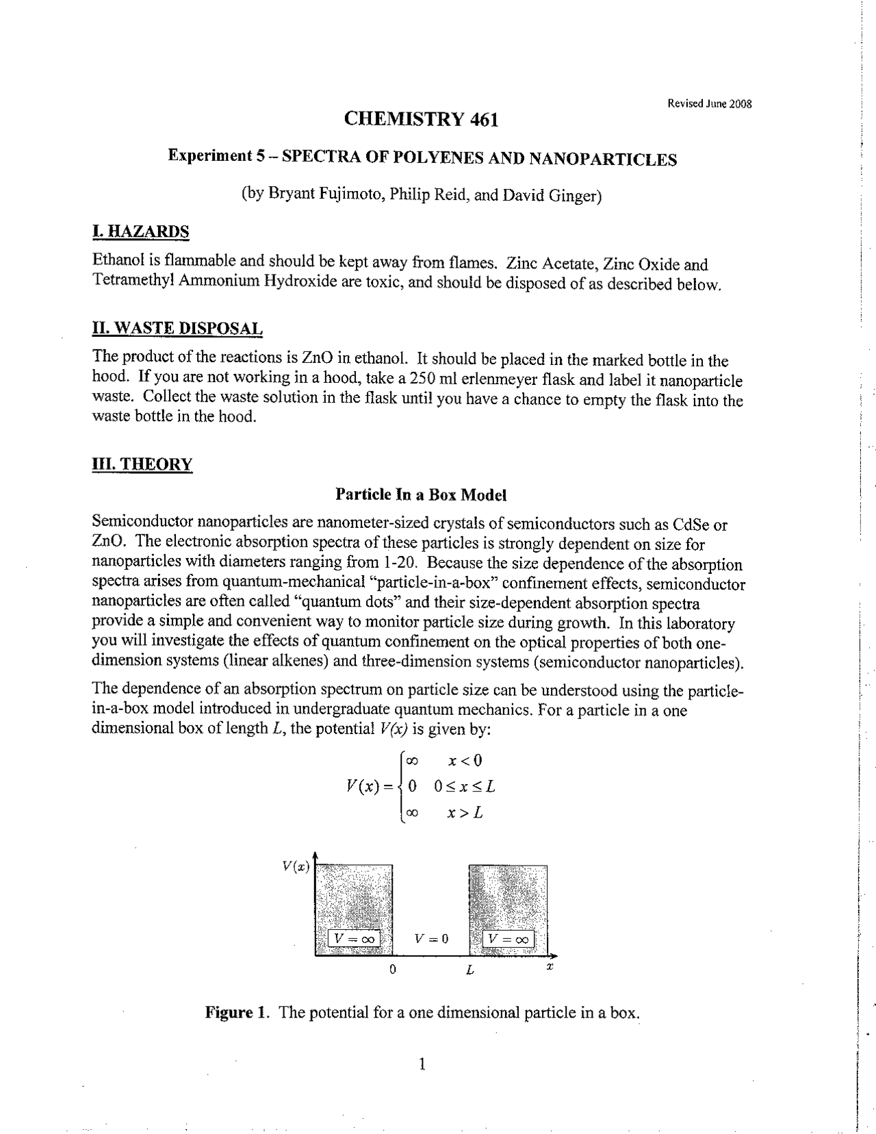 Experiment 5 - Spectra of Polyenes and Nanoparticles | CHEM 461 - Docsity