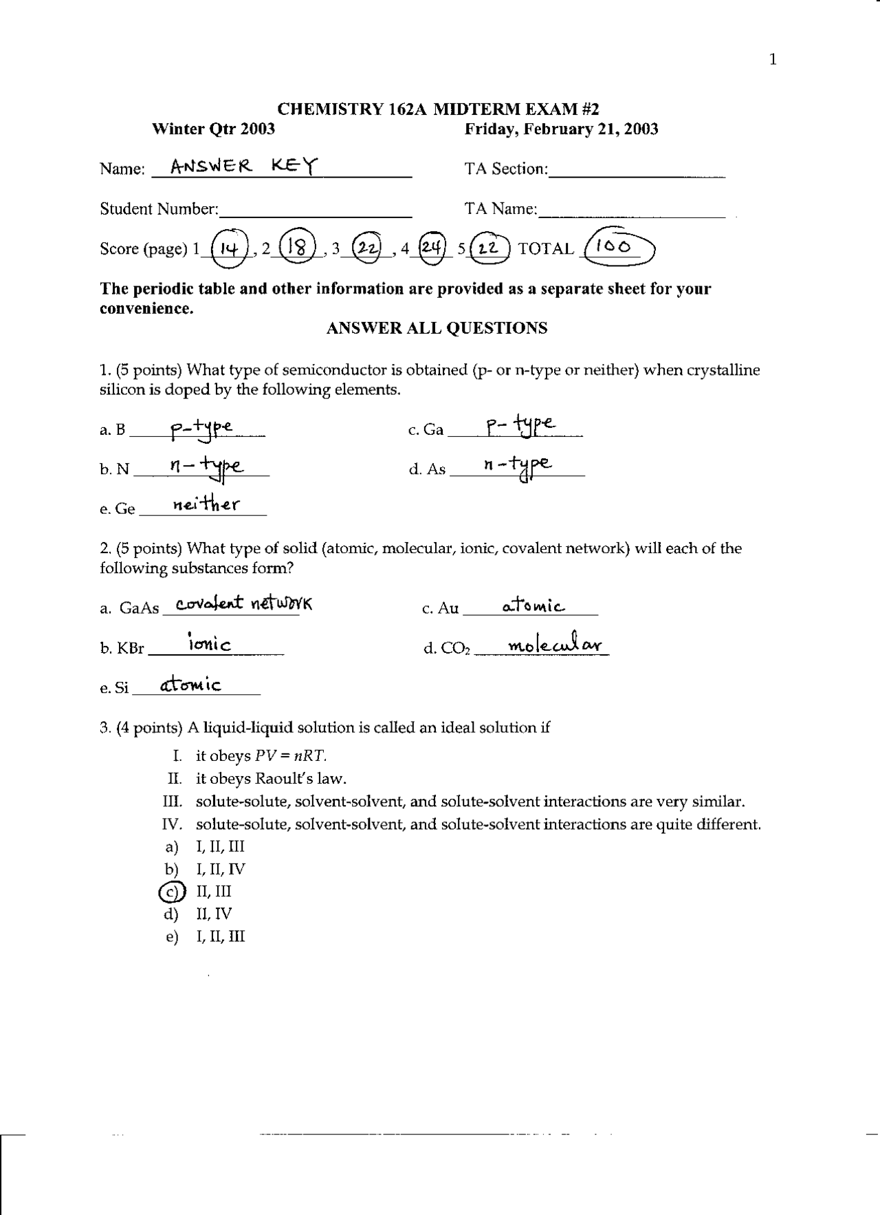 17 Solved Questions - General Chemistry - Exam 2 | CHEM 162 - Docsity