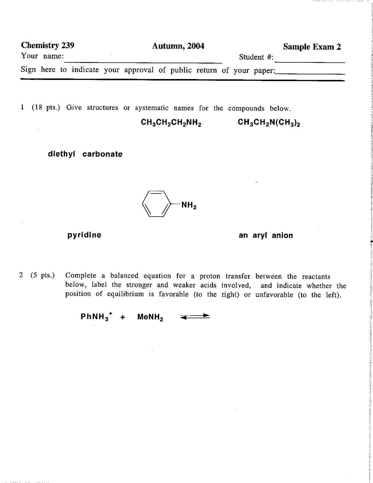8 Solved Questions on Organic Chemistry - Exam 2 | CHEM 239 - Docsity