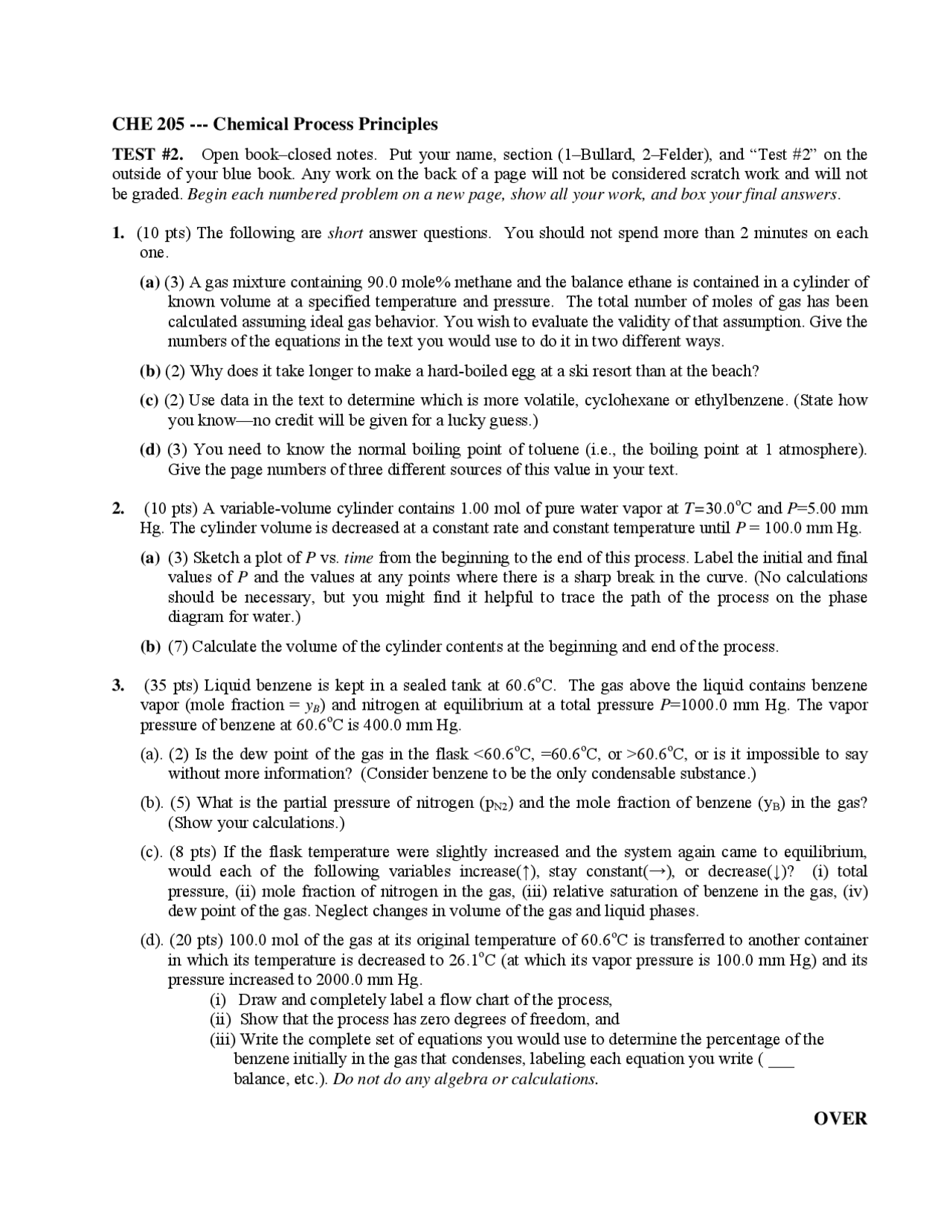 Chemical Process Principles Simple Notes Practice Test - Chemical Process Principles | CHE 205 - Docsity