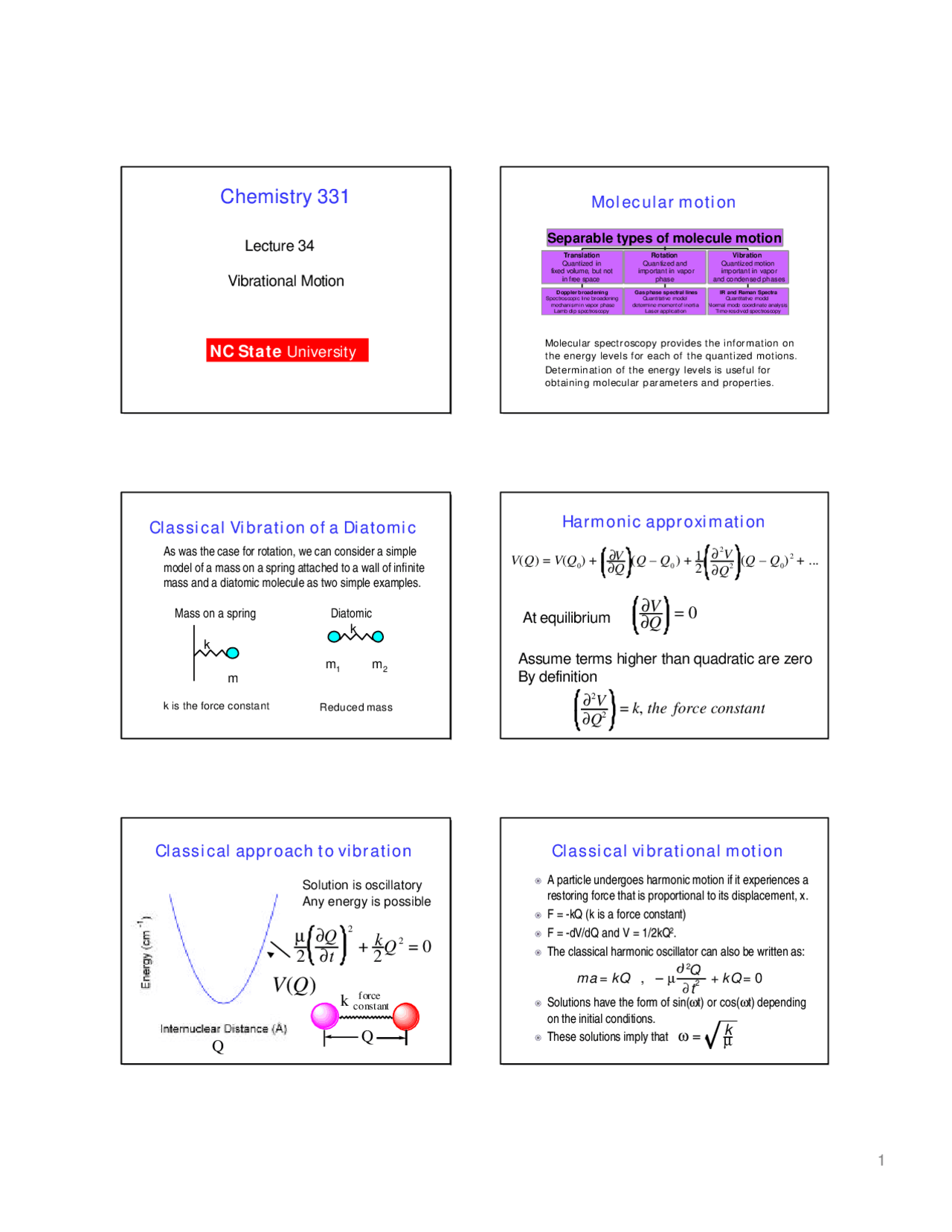 Vibration Motion - Introductory Physical Chemistry, Slides | CH 331
