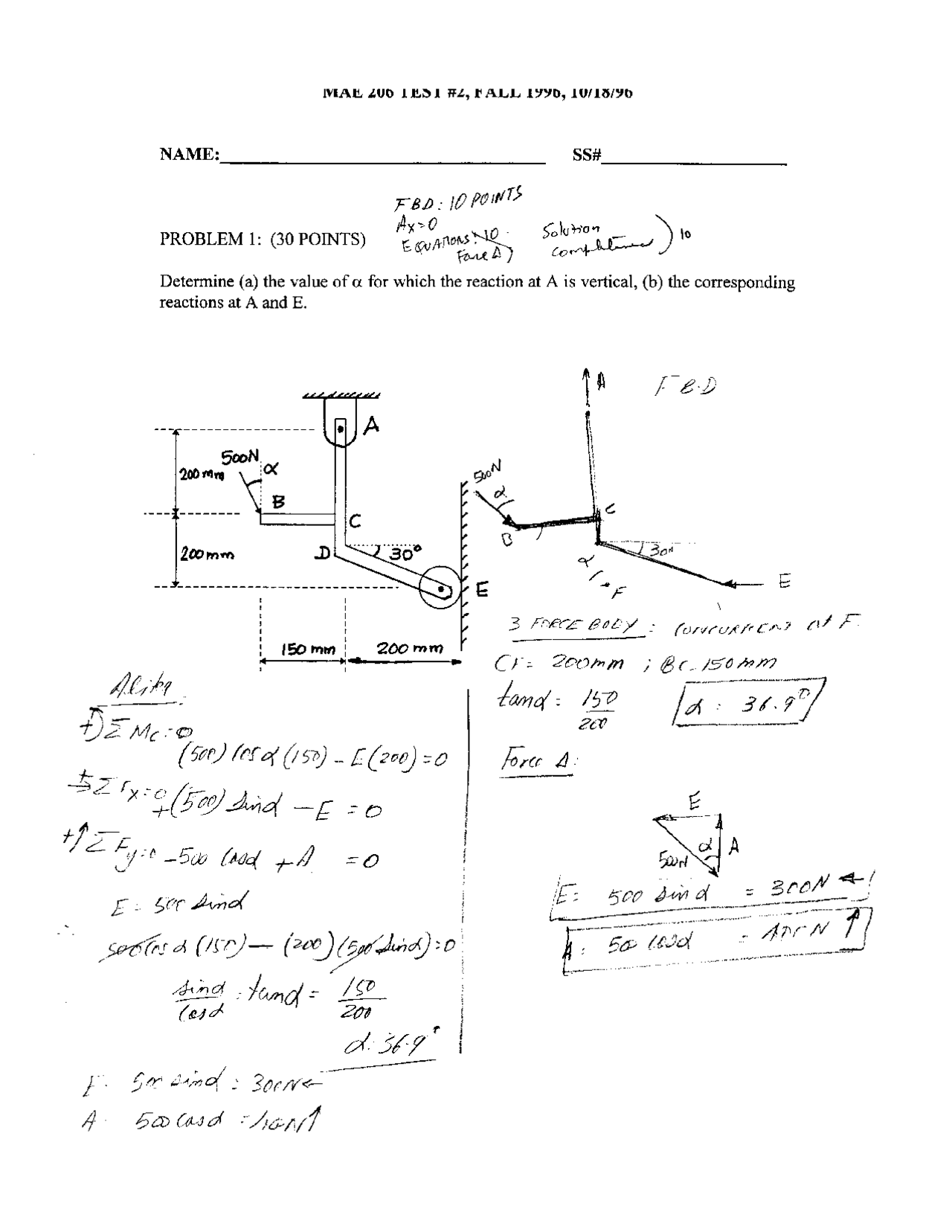 Practice Exam 2 Solutions - Engineering Statics | MAE 206 - Docsity