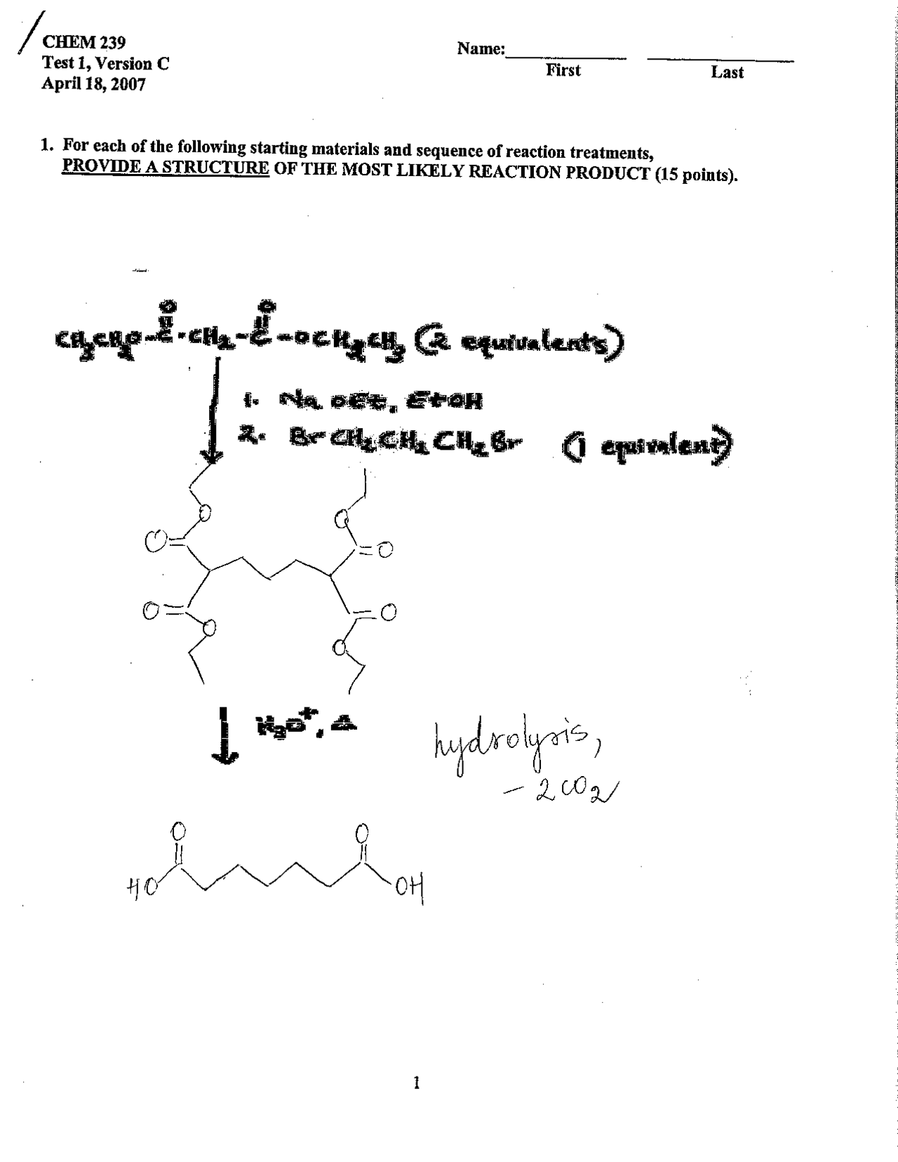 Questions on Hydrolization in Organic Chemistry | CHEM 239 - Docsity