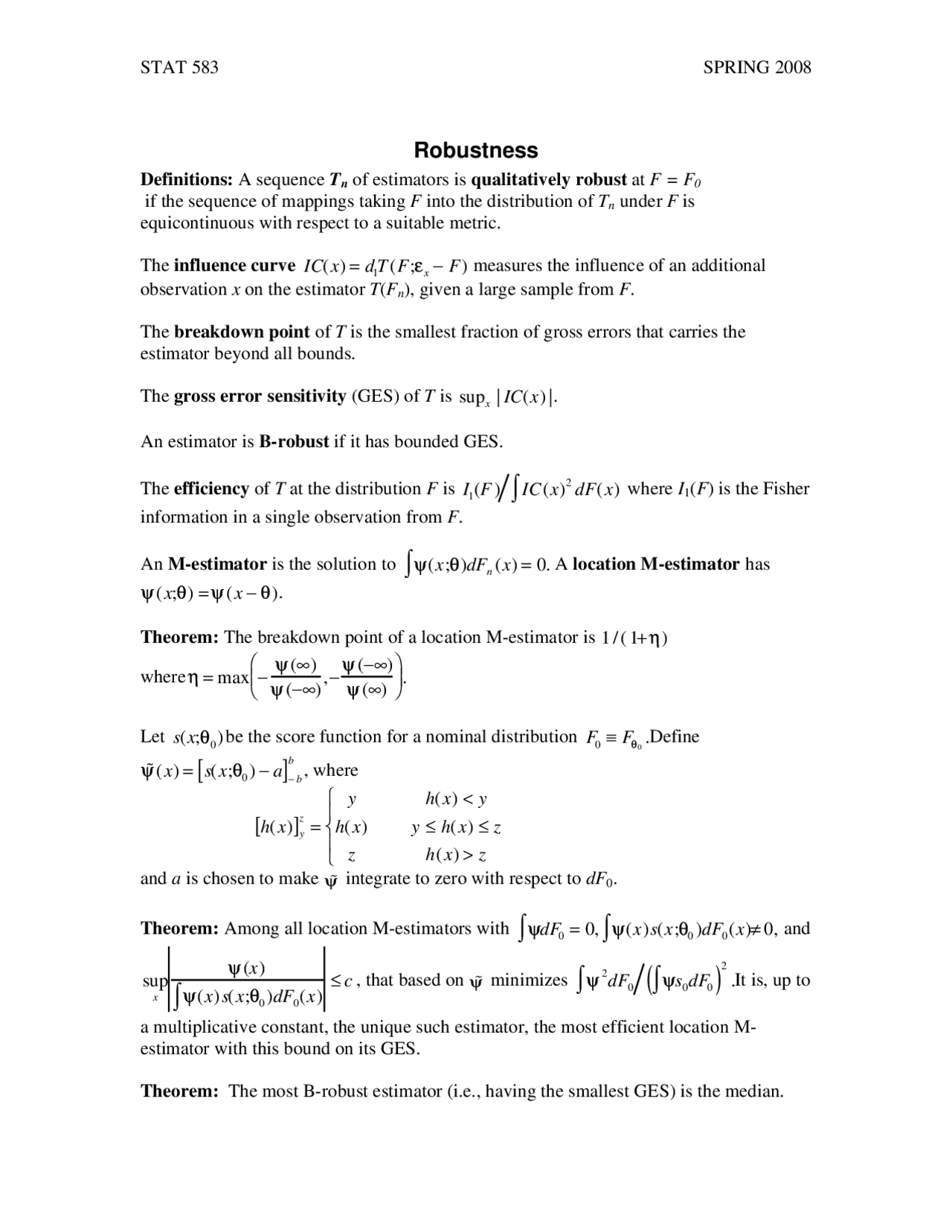 Robustness - Advanced Theory in Statistics Inferences | STAT 583 - Docsity