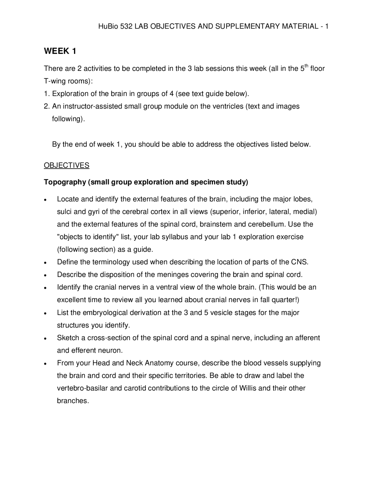 Lab Objectives and Supplementary Materials I - Peripheral Nervous ...