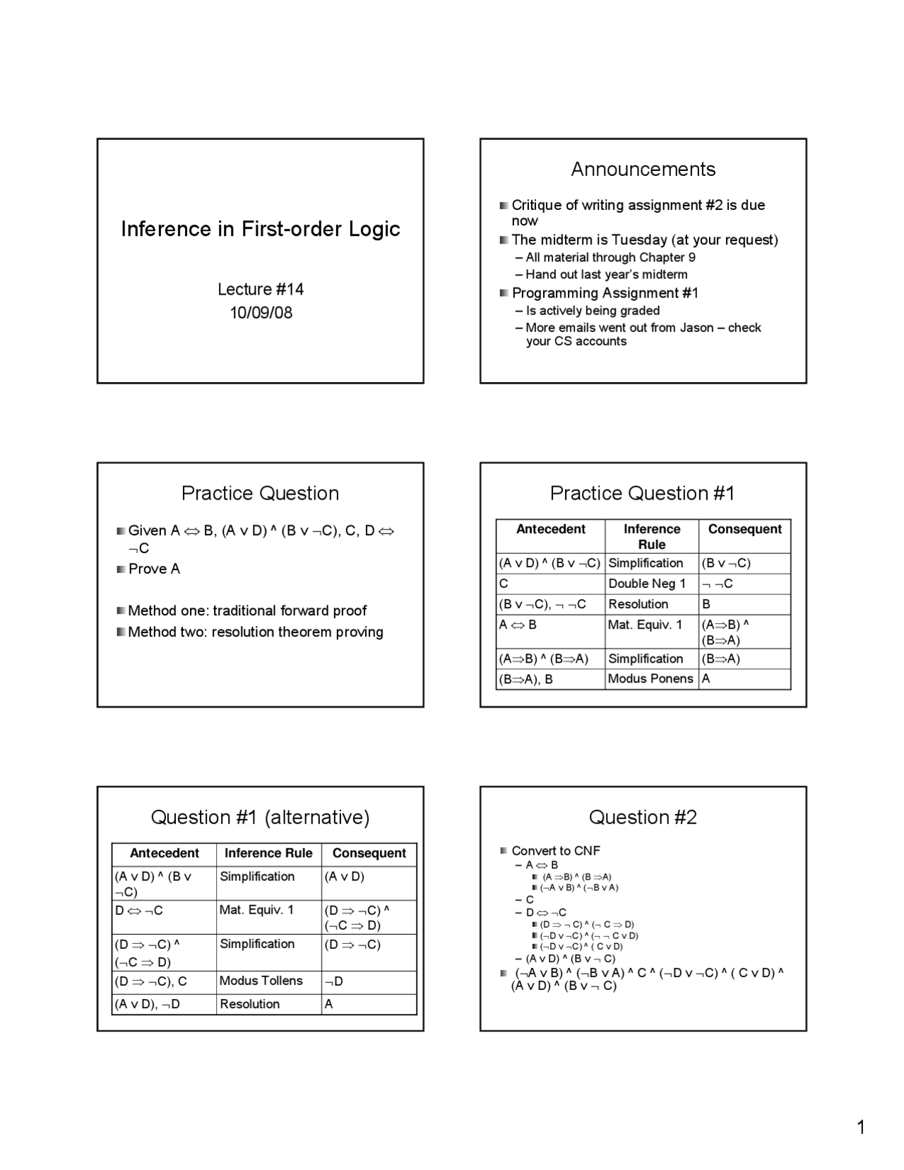 First Order Logic Inference Inference in First Order Logic - Introduction to Artificial ...