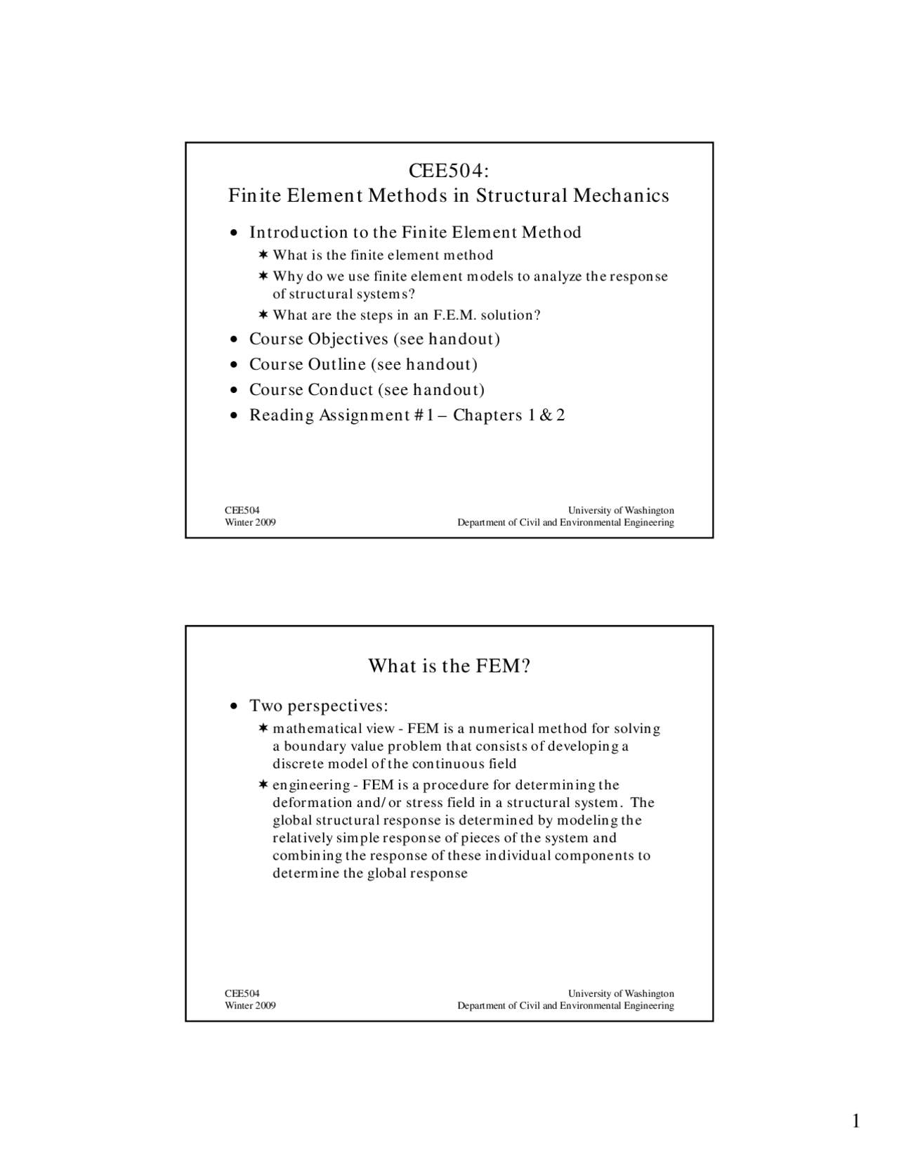 Finite Element Methods in Structural Mechanics - Lecture Slides | CEE ...