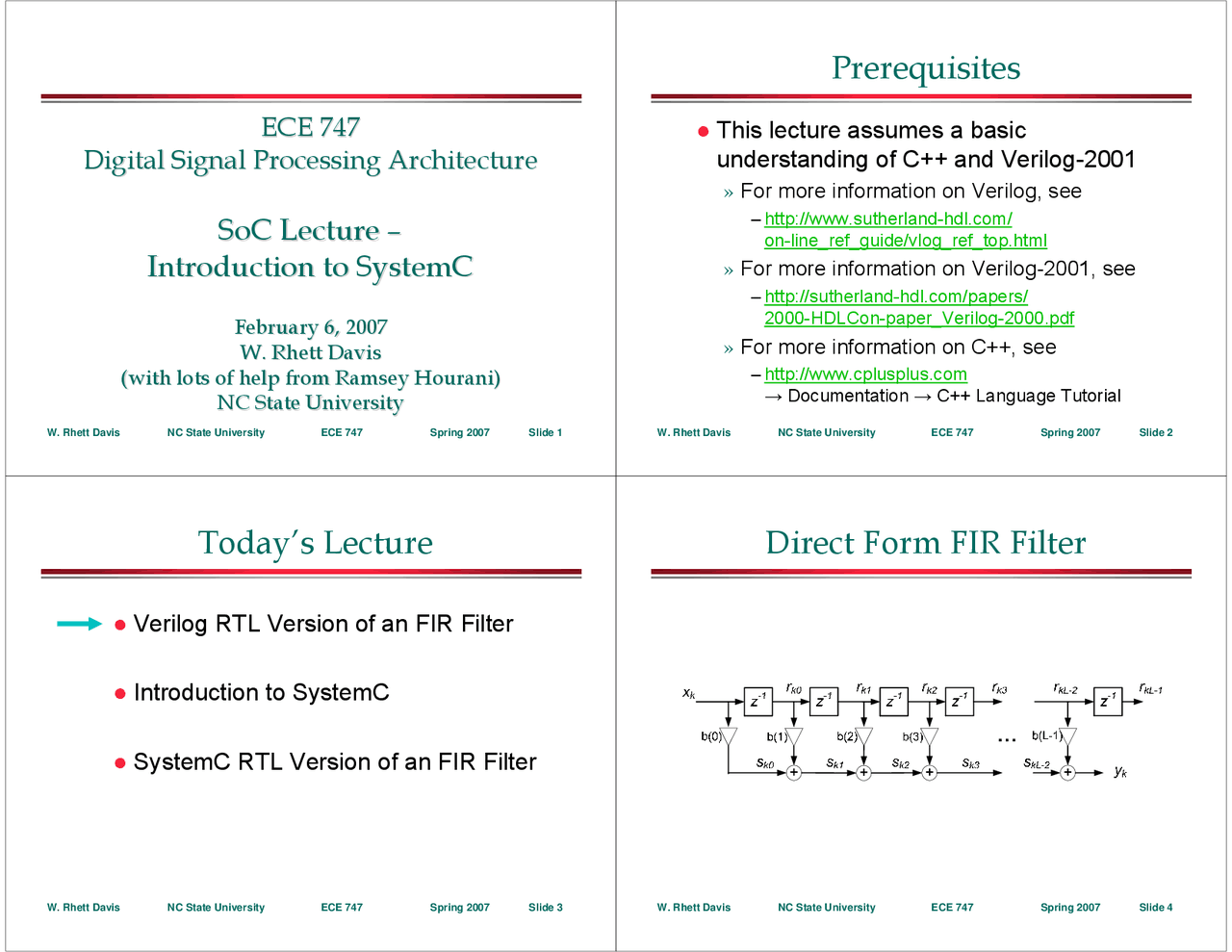 Introduction to System C - Lecture Slides | ECE 747 - Docsity