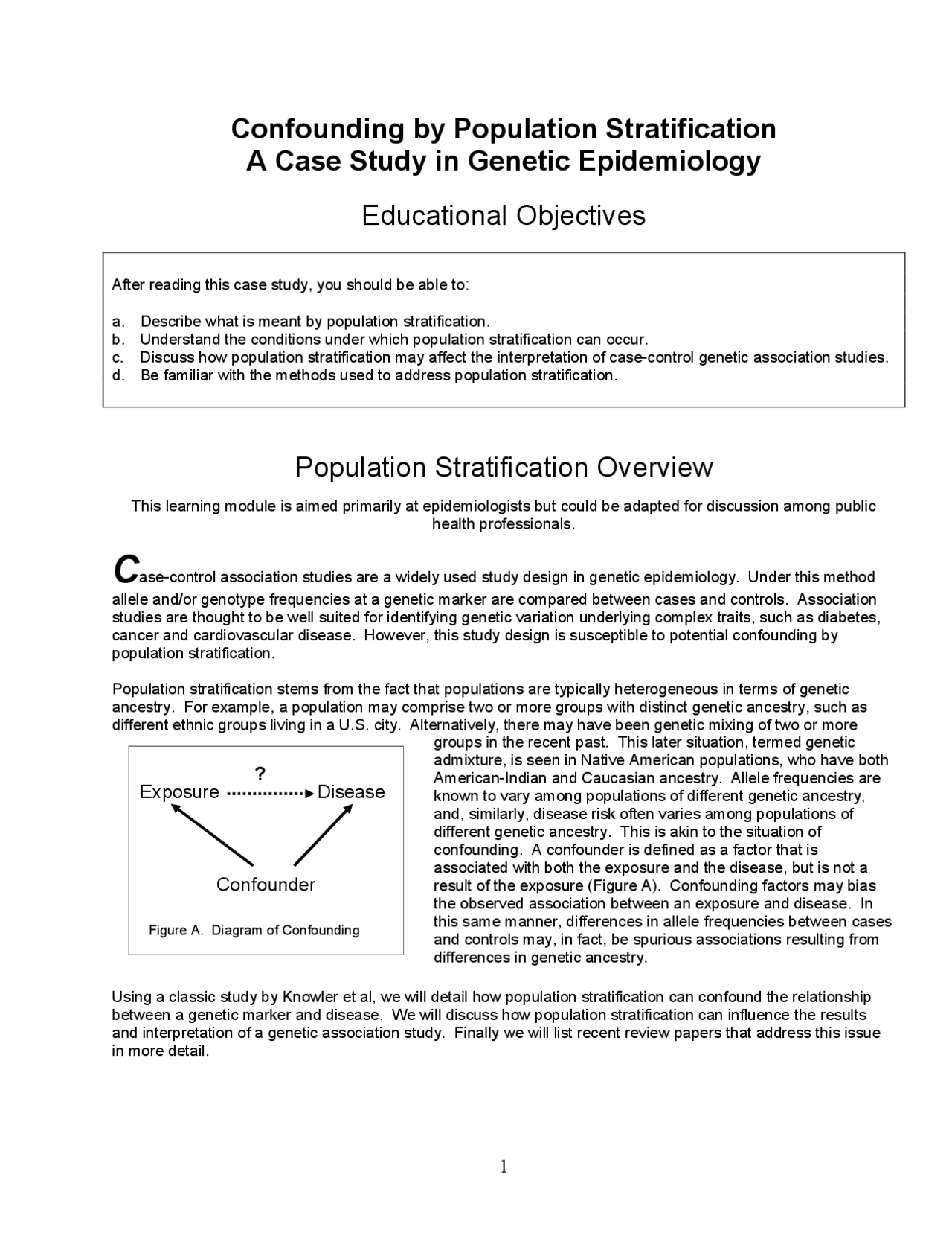 Confounding by Population Stratification A Case Study in Genetic ...