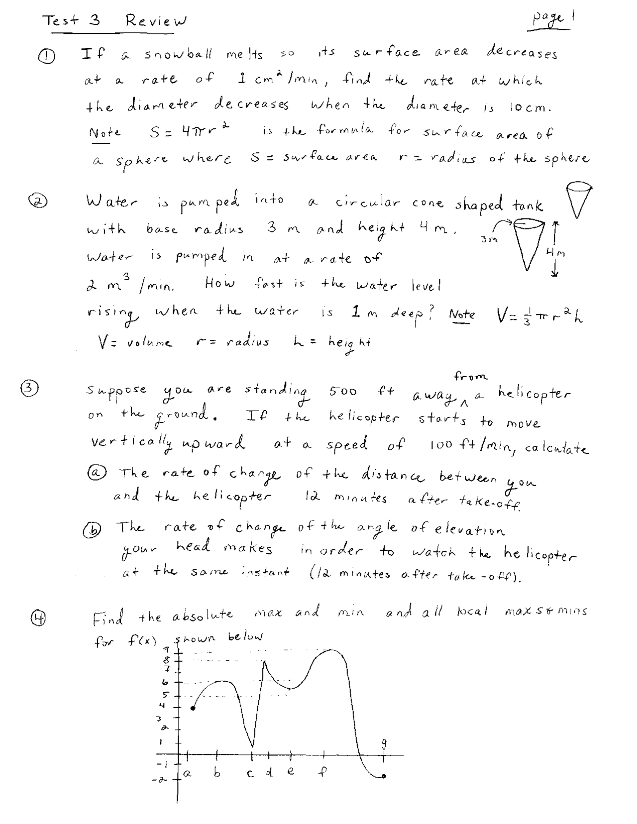 Test 3 Review Sheet - Calculus I | MA 141 - Docsity