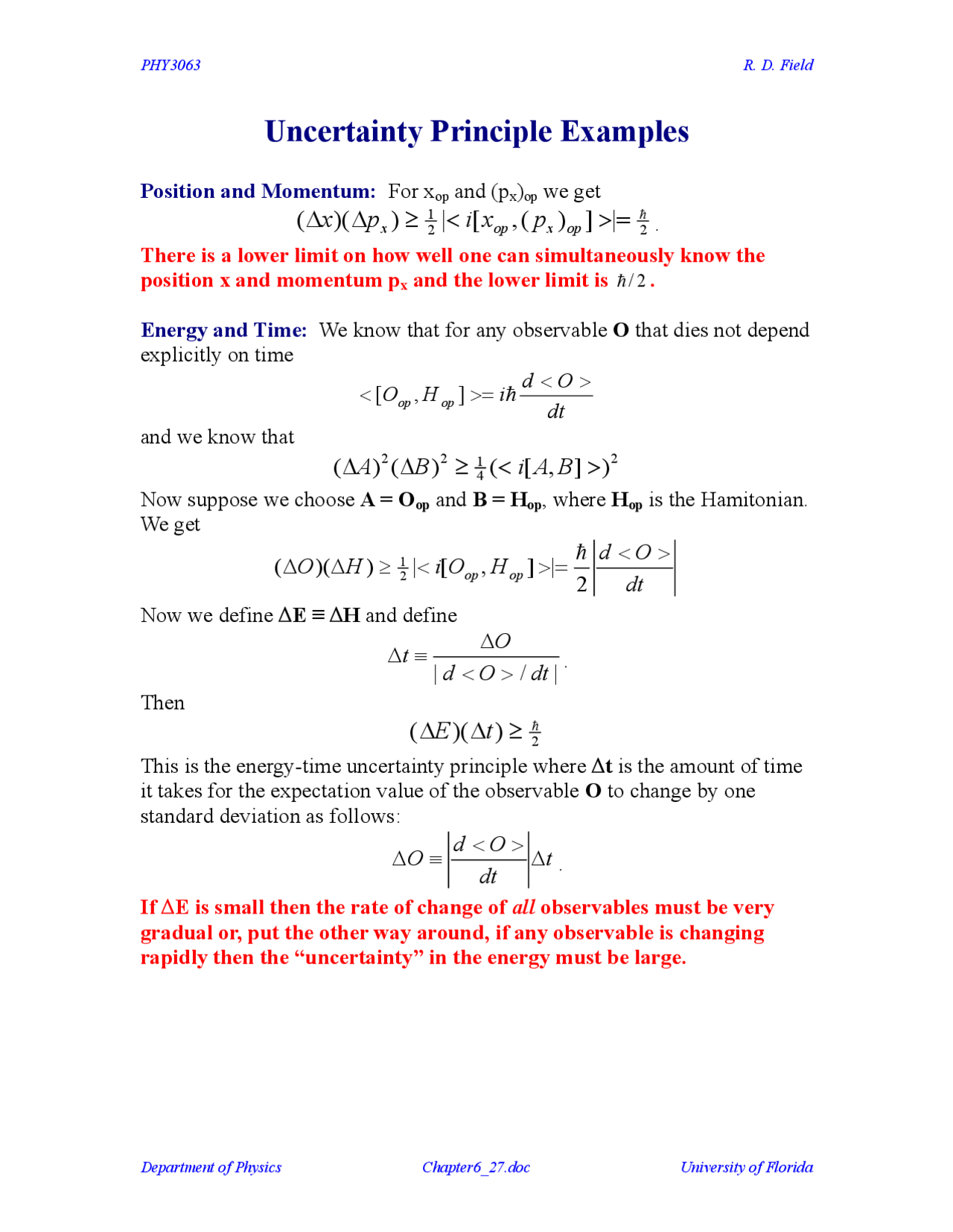 Uncertainty Principle Examples - Enriched Modern Physics | PHY 3063 ...