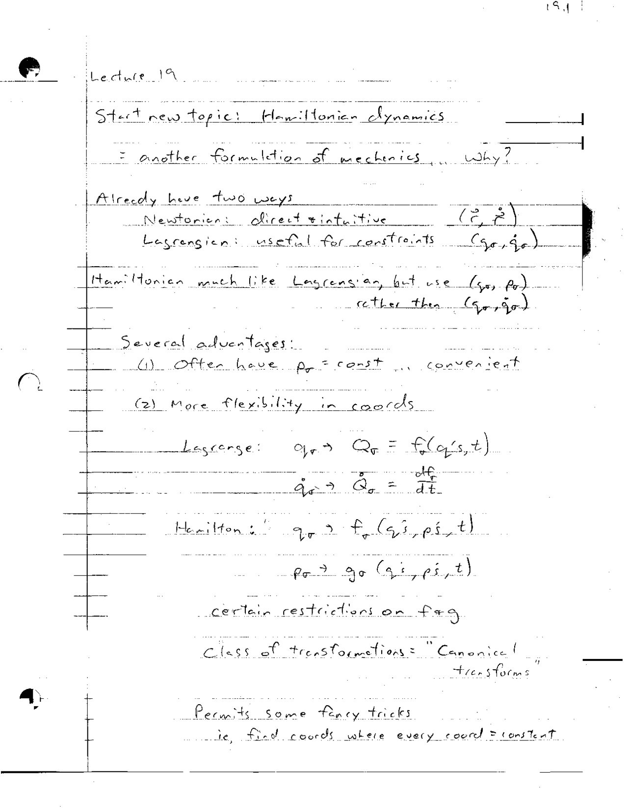 Hamiltonian Mechanics Handwritten Notes PHYS 5210 Docsity