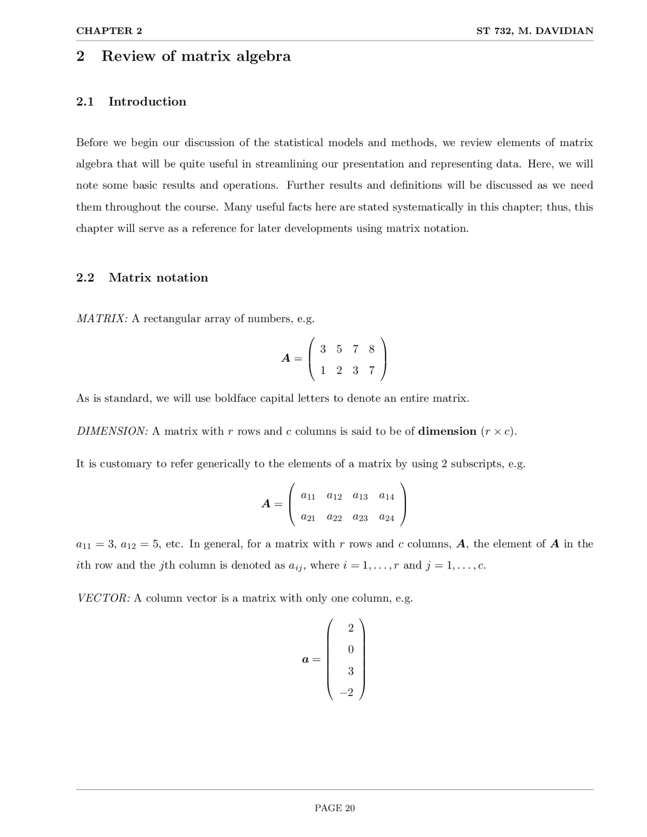 Review of Matrix Algebra - Applied Longitudinal Data Analysis | ST 732 ...