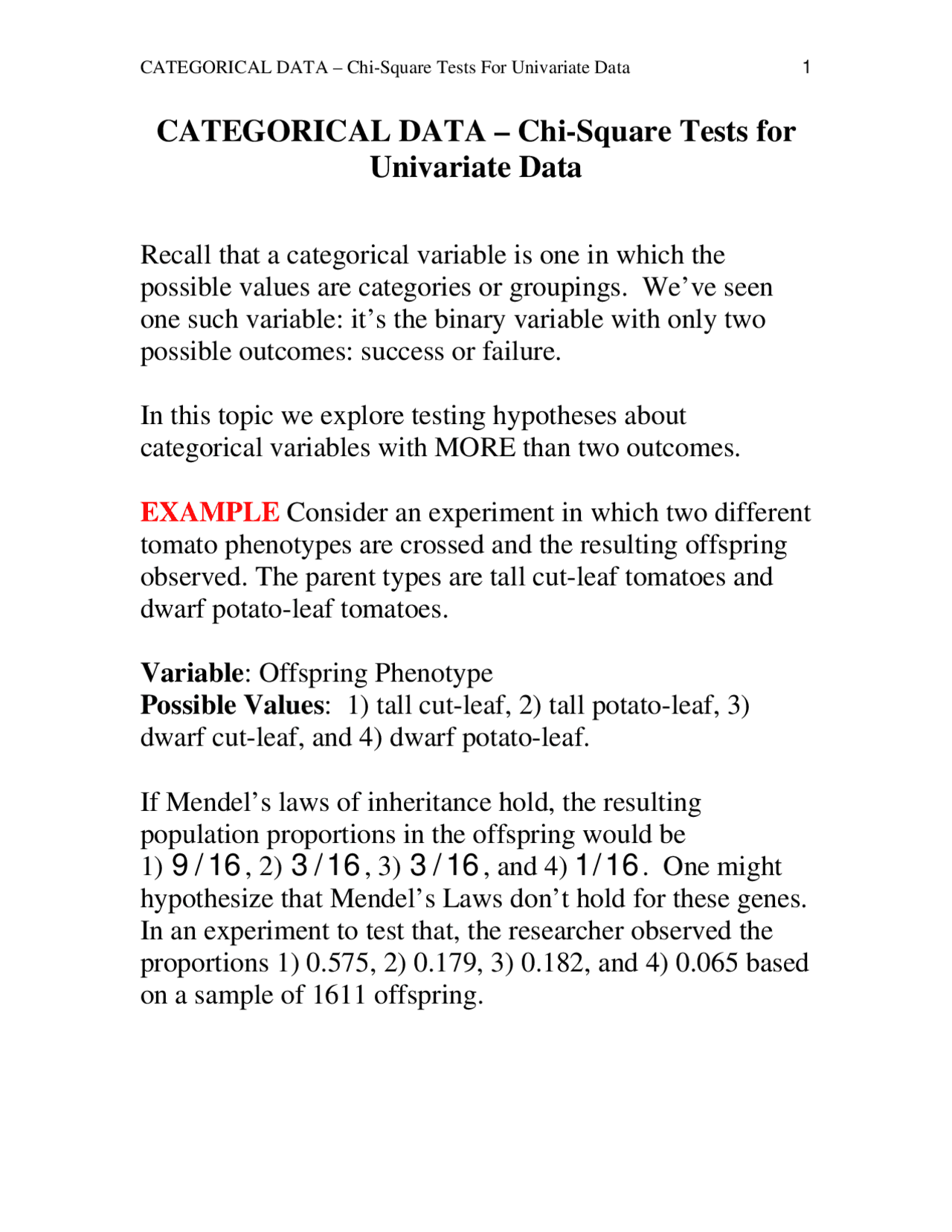 Categorical Data - Chi-Square Tests for Univariate Data | STA 6166 ...