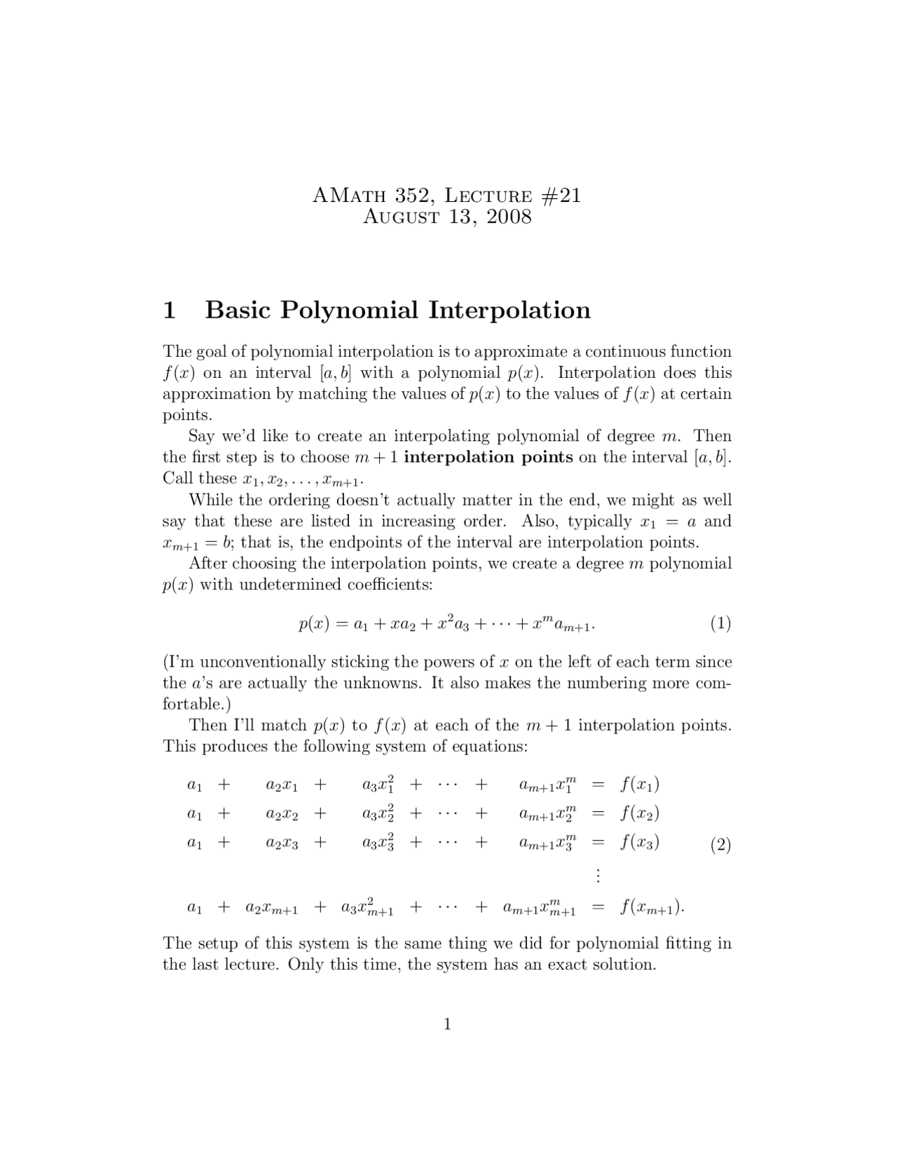 Basic Polynomial Interpolation in Linear Algebra - Study Guide | AMATH ...
