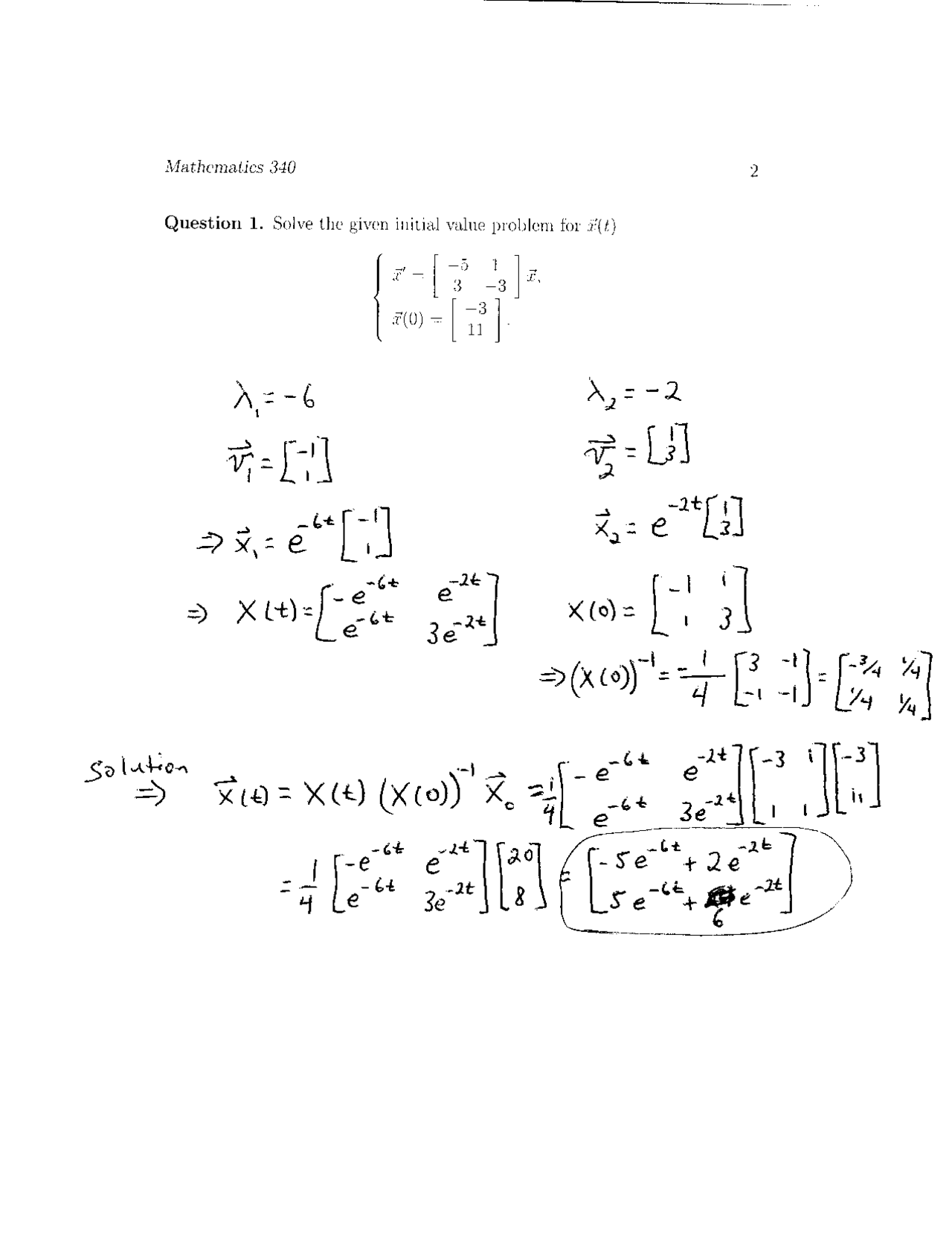 Solutions for Exam 2 - Introduction to Ordinary Differential Equations ...