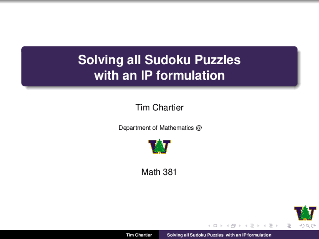 Solving All Sudoku Puzzles With And IP Formulation Notes MATH 381