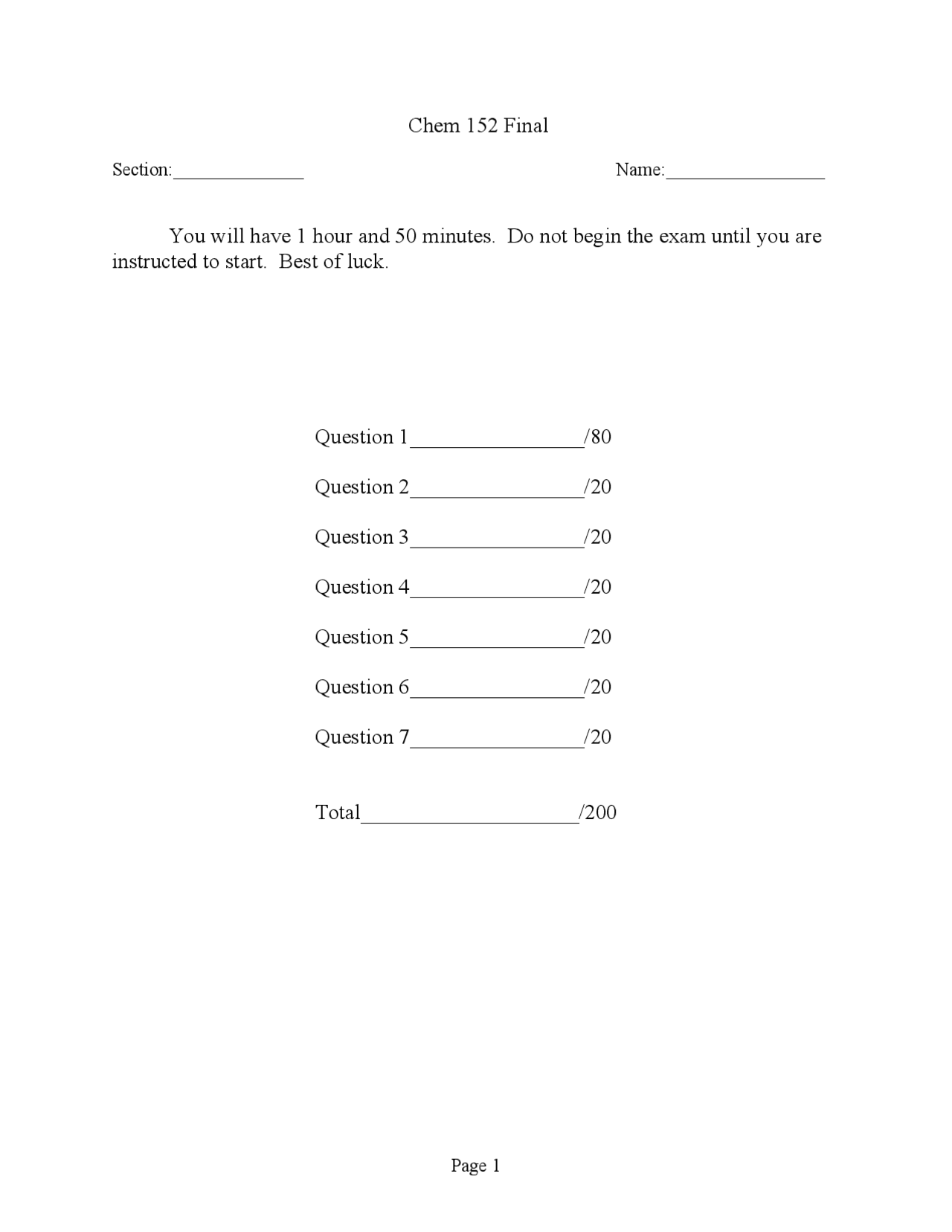 7 Solved Questions in Final Exam - Organic Chemistry | CHEM 152 - Docsity