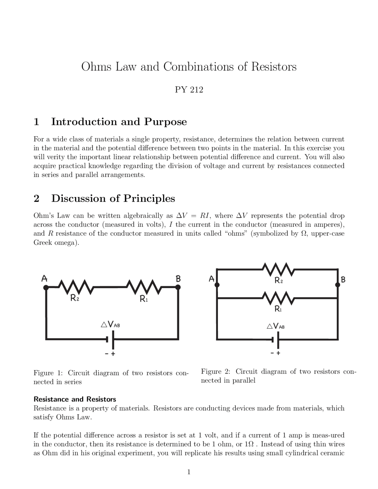 Ohm's Law and Combinations Of Resistors College Physics II PY 212