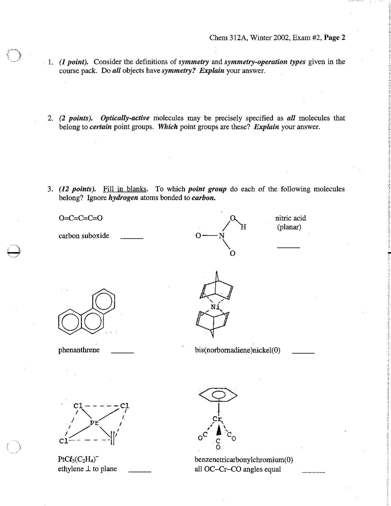 Practice Exam 2 for Inorganic Chemistry | CHEM 312 - Docsity