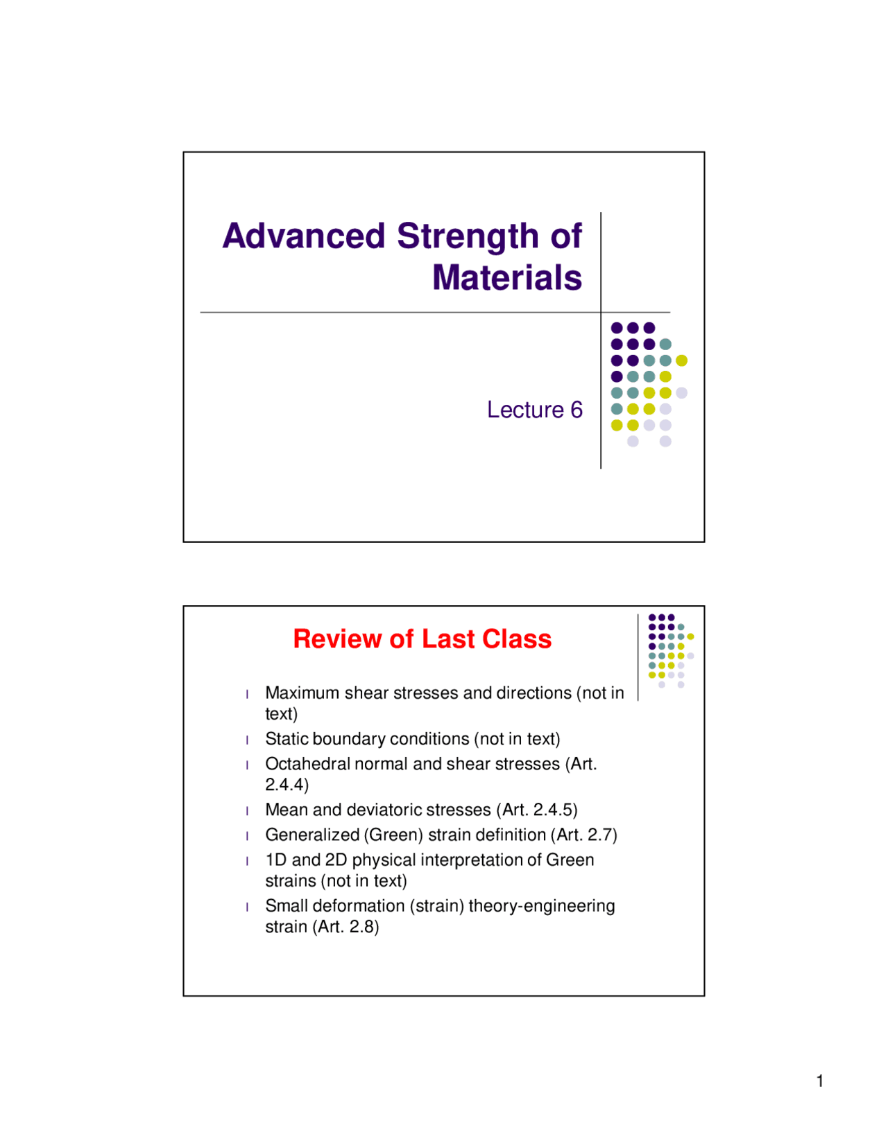 Advanced Strength of Materials - Lecture Slides | CE 715 | Study notes ...