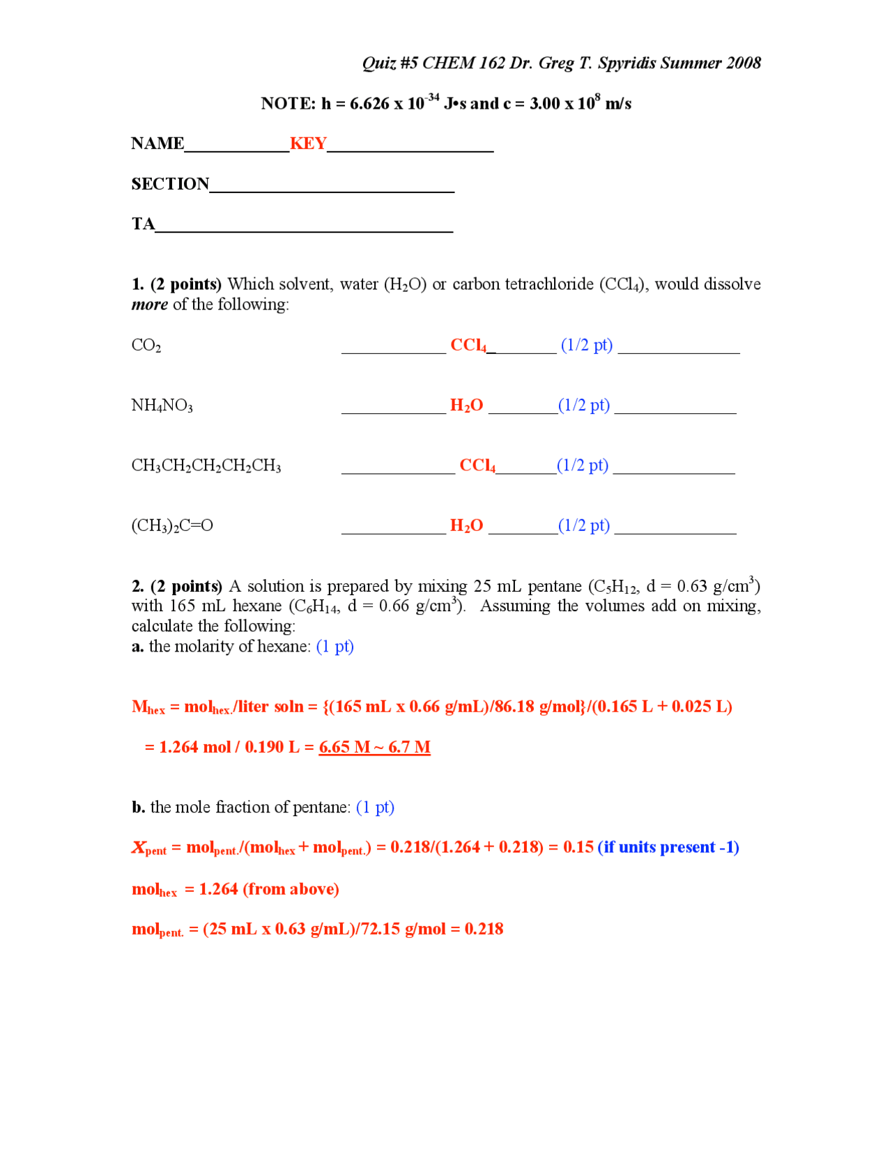 Quiz 5 Questions with Answers - General Chemistry | CHEM 162 - Docsity