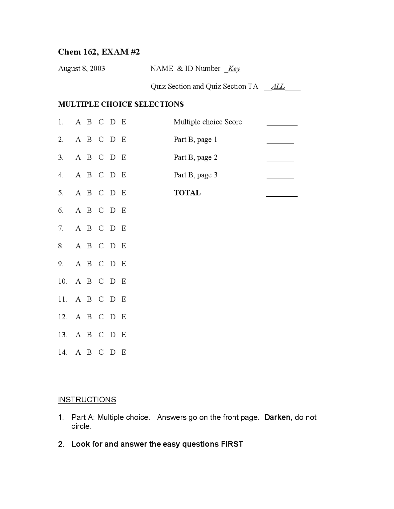 Exam 2 Questions with Answers - General Chemistry | CHEM 162 - Docsity