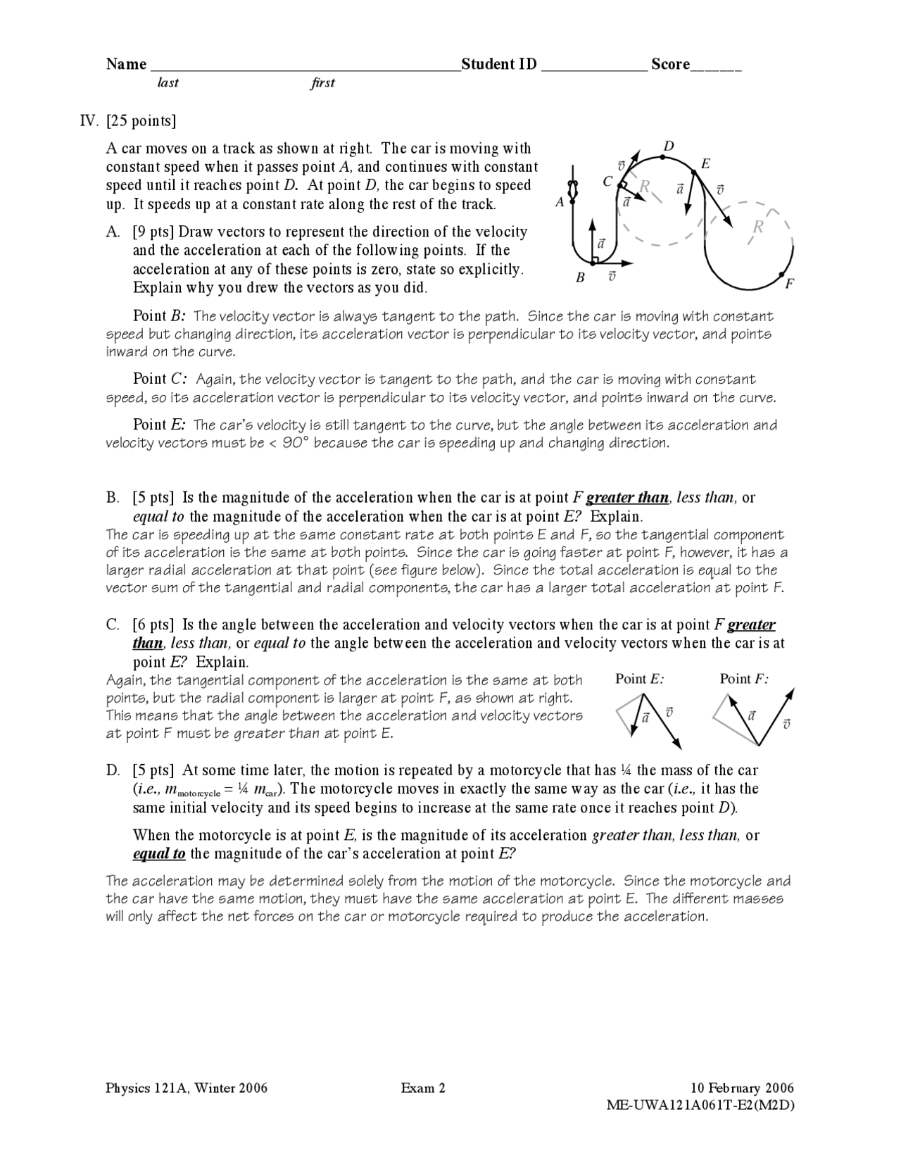 Exam 2 with Solution for Mechanics | PHYS 121 - Docsity