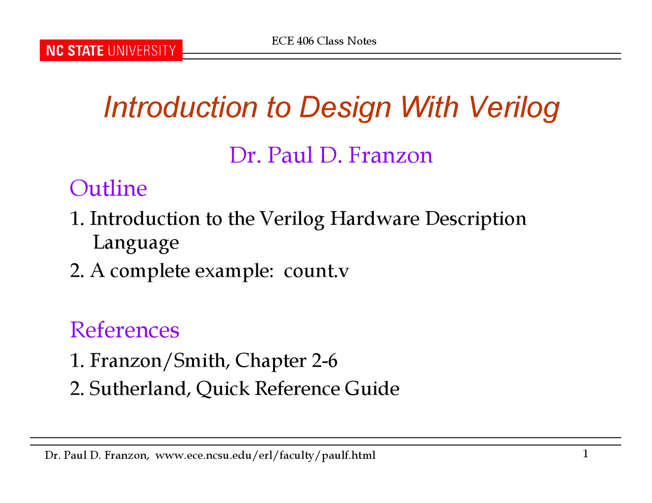 Introduction to Design with Verilog - Lecture Slides | ECE 406 | Study ...