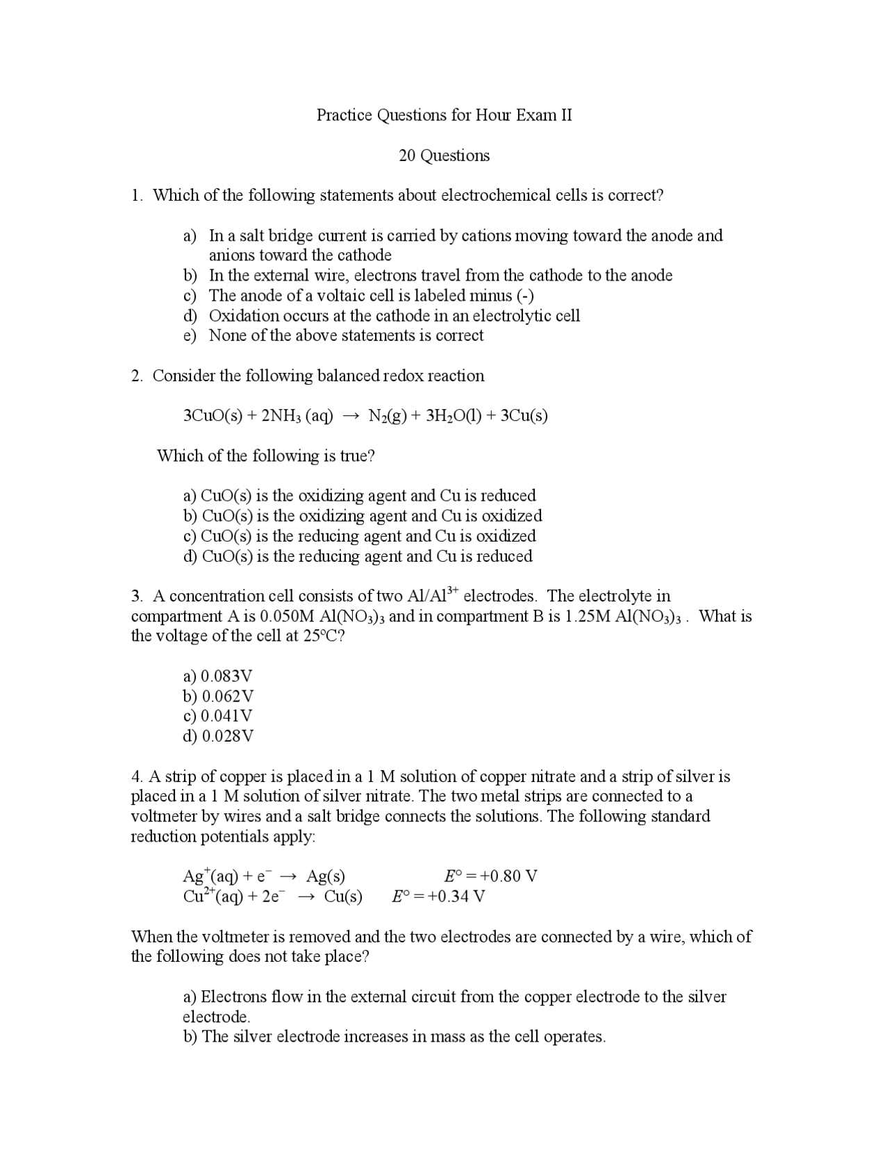 Practice Exam 2 - General Chemistry | CHEM 152 - Docsity