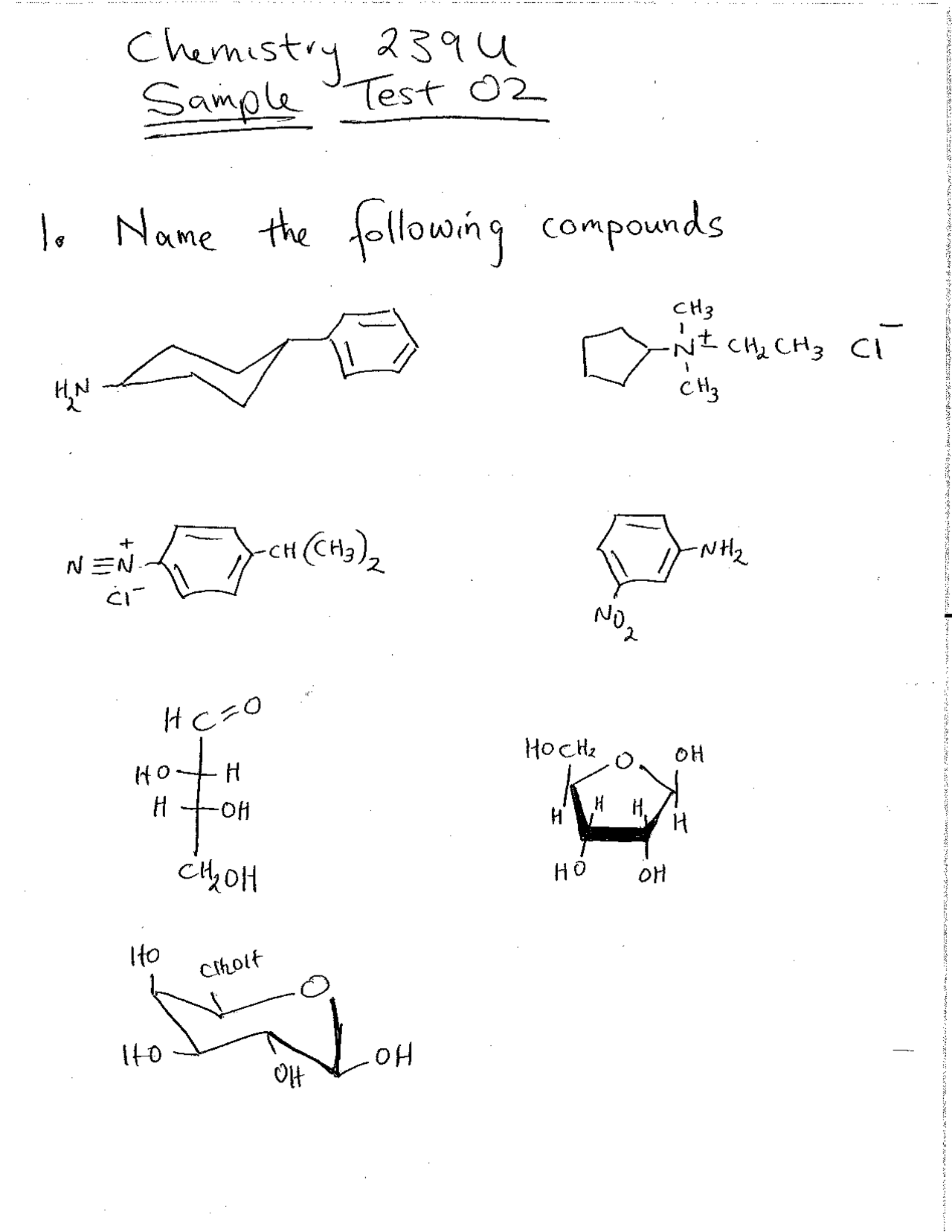 Sample Practice Questions for Test 2 - Organic Chemistry | CHEM 239 ...