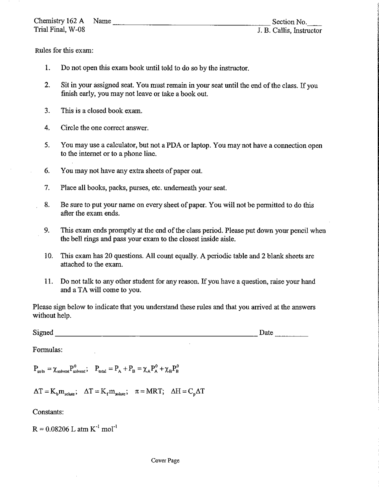 Final Exam for General Chemistry | CHEM 162 - Docsity