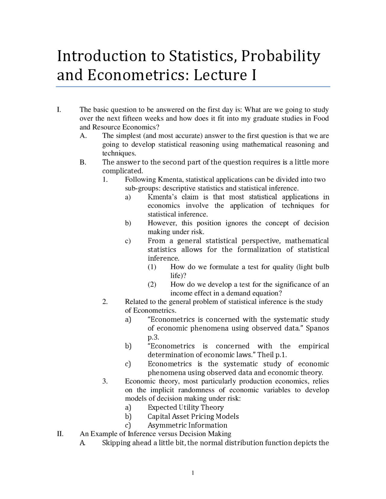Introduction to Statistics, Probability and Econometrics - Notes | AEB ...