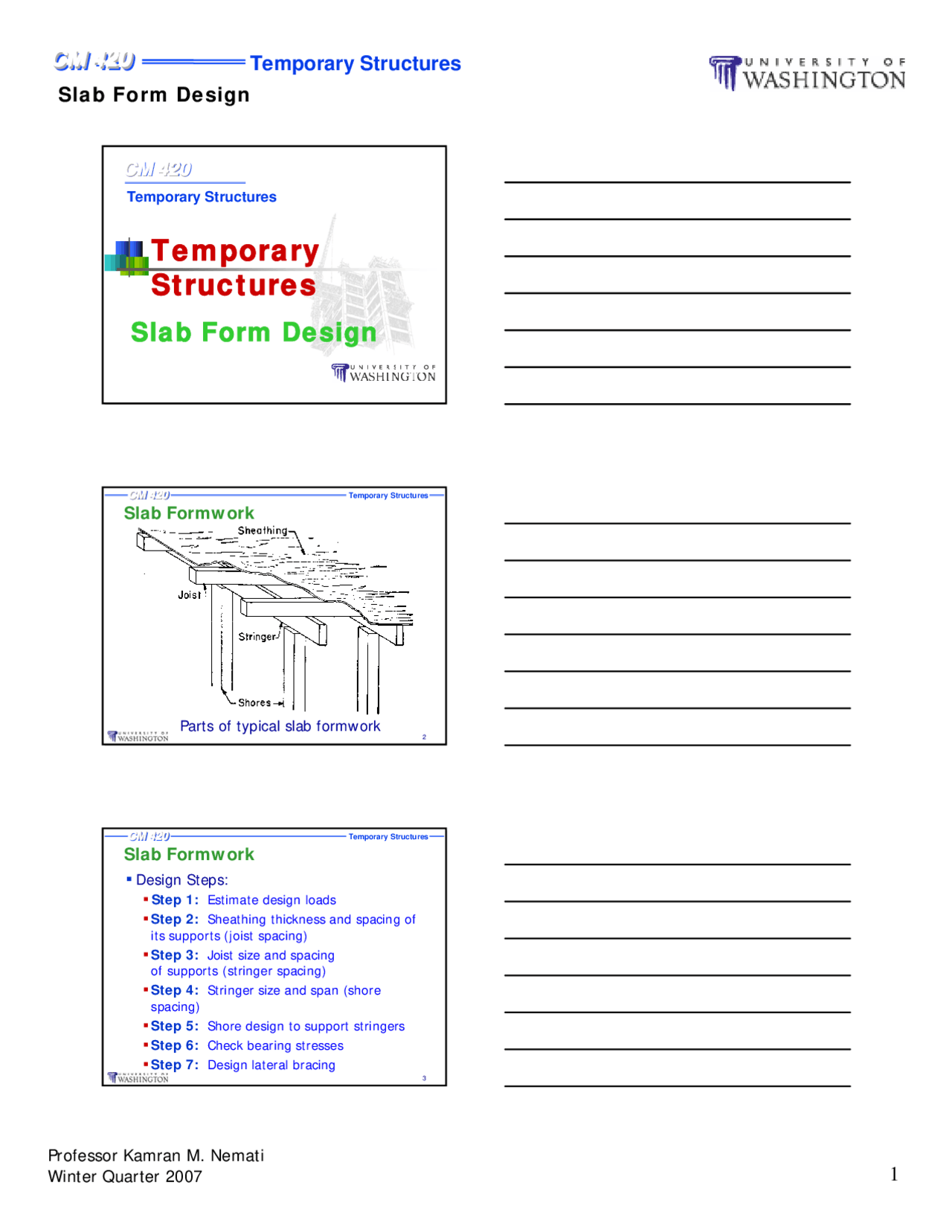 Slab Form Design Method Slab Form Design - Lecture Slides | CM 420 - Docsity