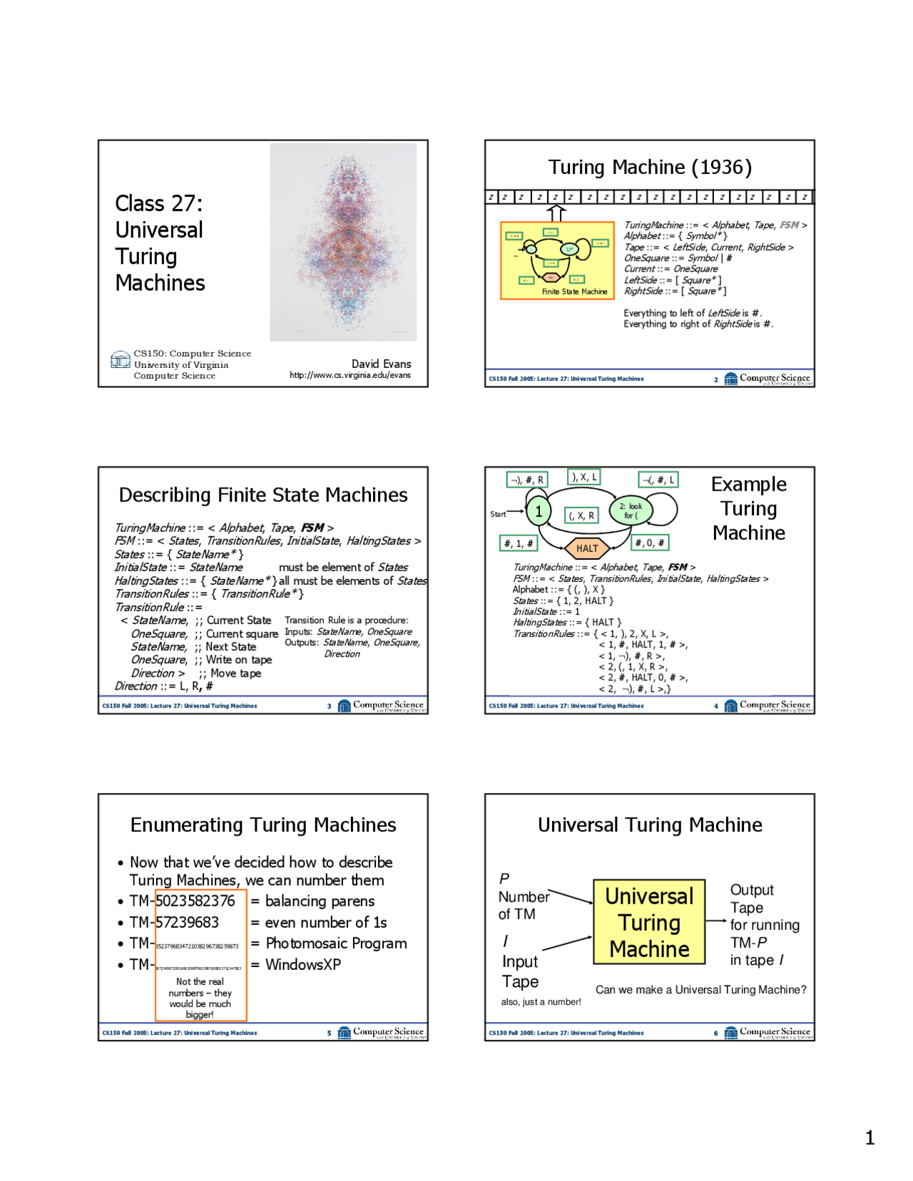 Universal Turing Machines - Lecture Slides | CS 1120 - Docsity