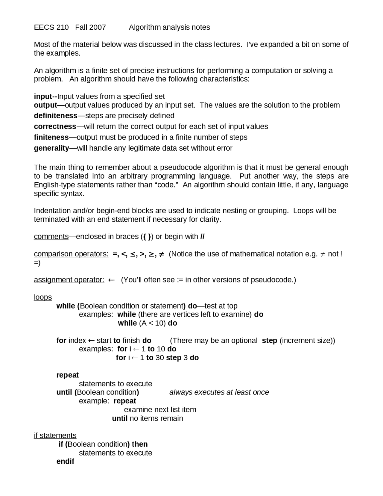 Algorithm analysis - Lecture Notes | EECS 210 | Study notes Discrete ...