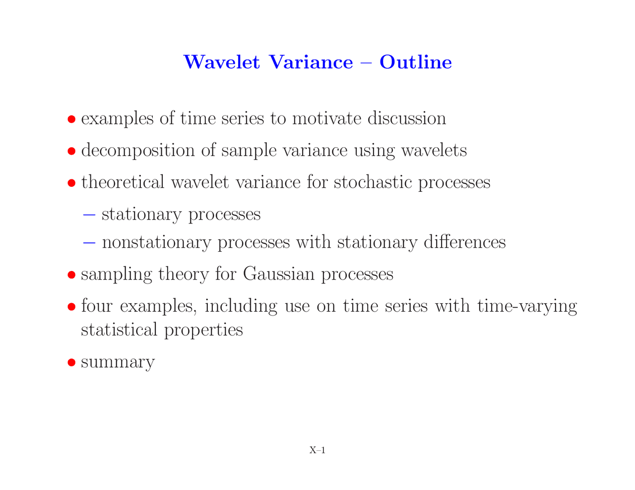 Wavelet Variance - Outline - Wavelets | STAT 530 - Docsity