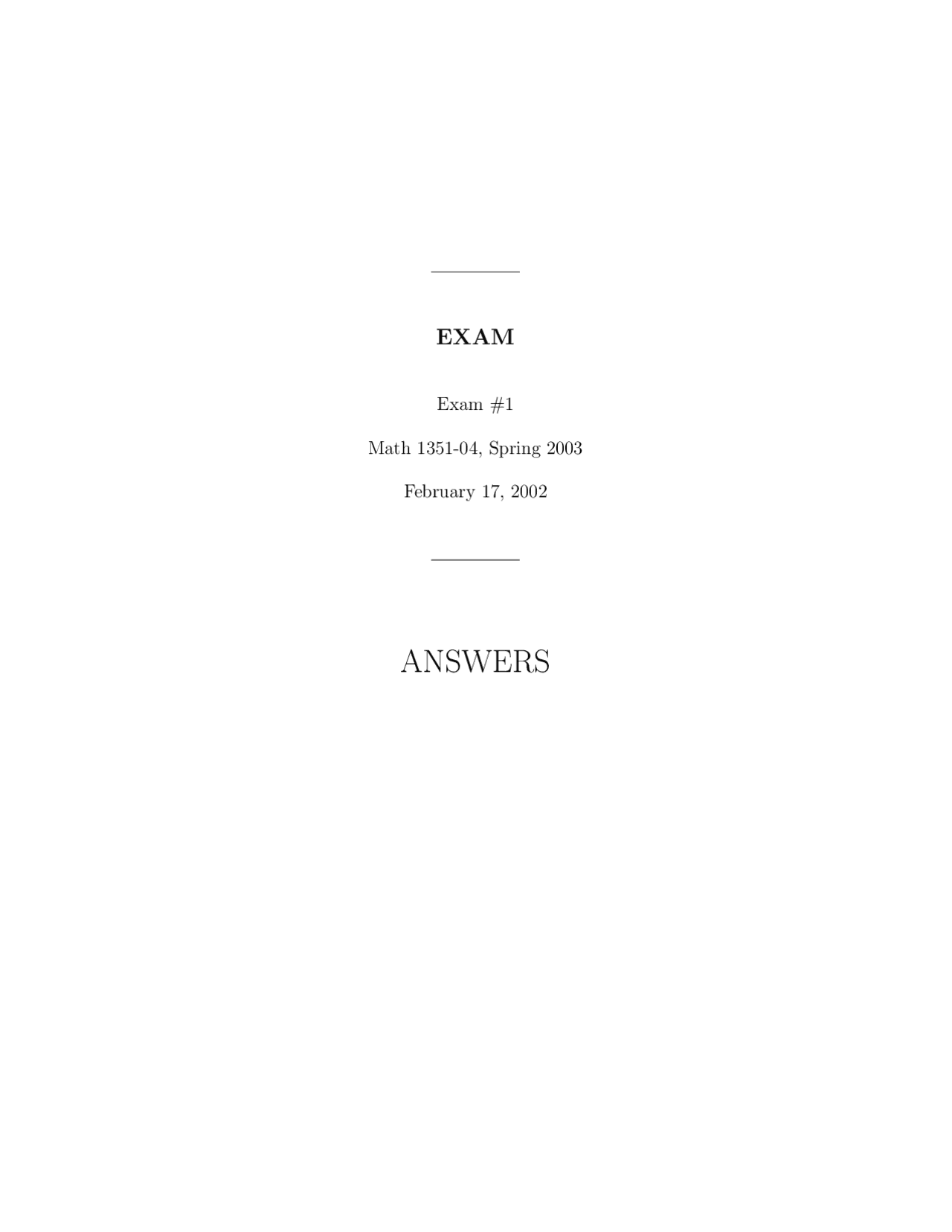 Calculus I Honors - Old Exam 1 with Answers | MATH 1351 - Docsity