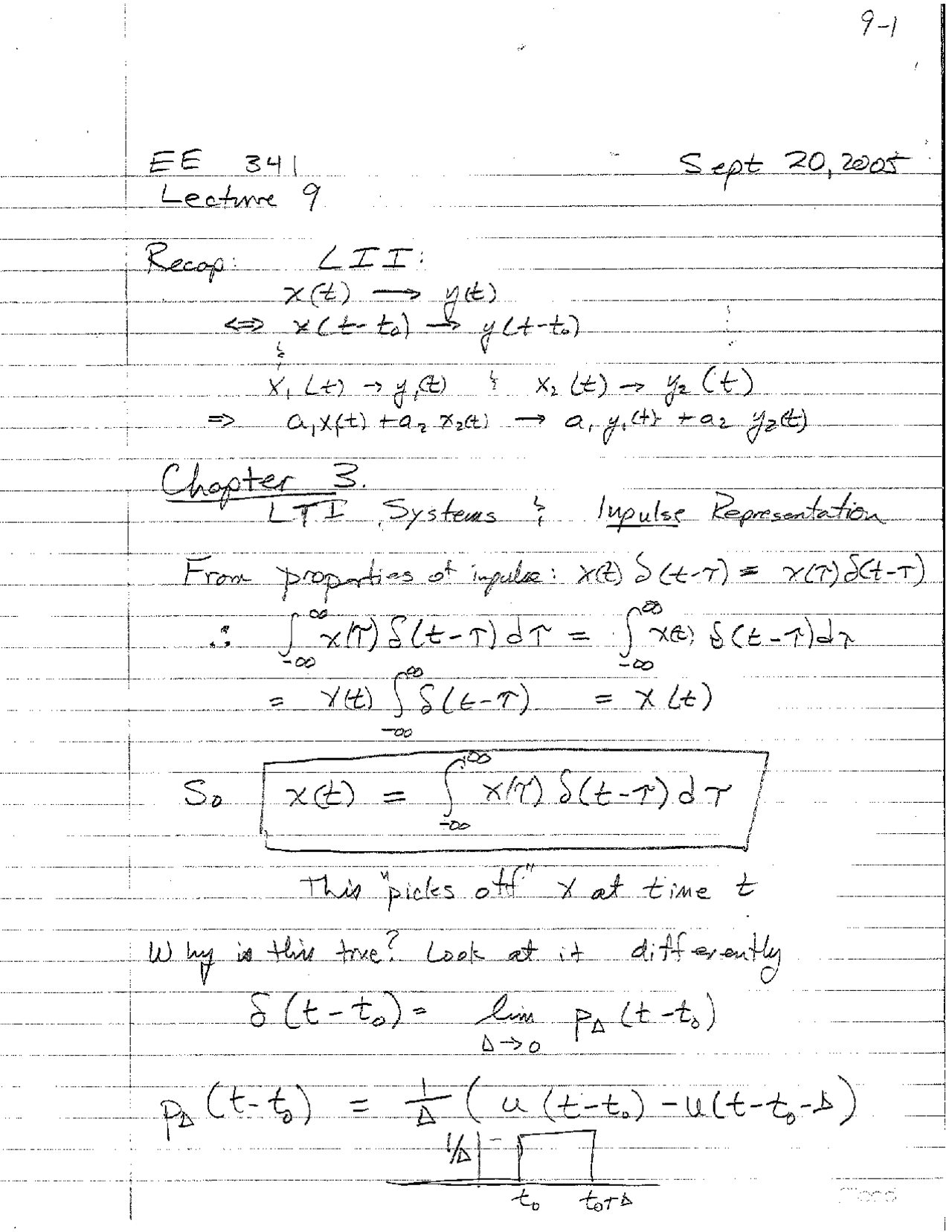 Linear System Analysis I - Chapter 3 - Lecture Handout | ECE 311 - Docsity