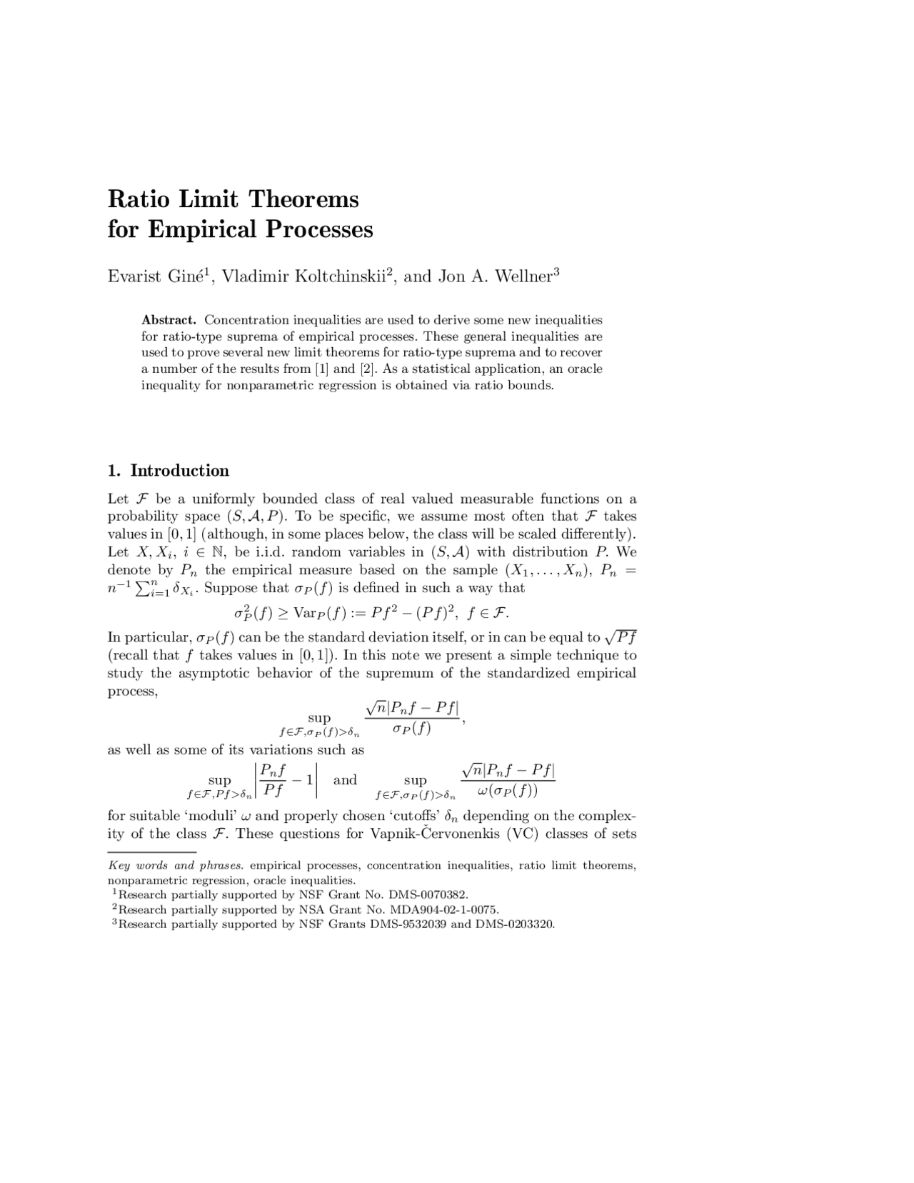 Ratio Limit Theorems for Empirical Process - Notes | MATH 126 - Docsity