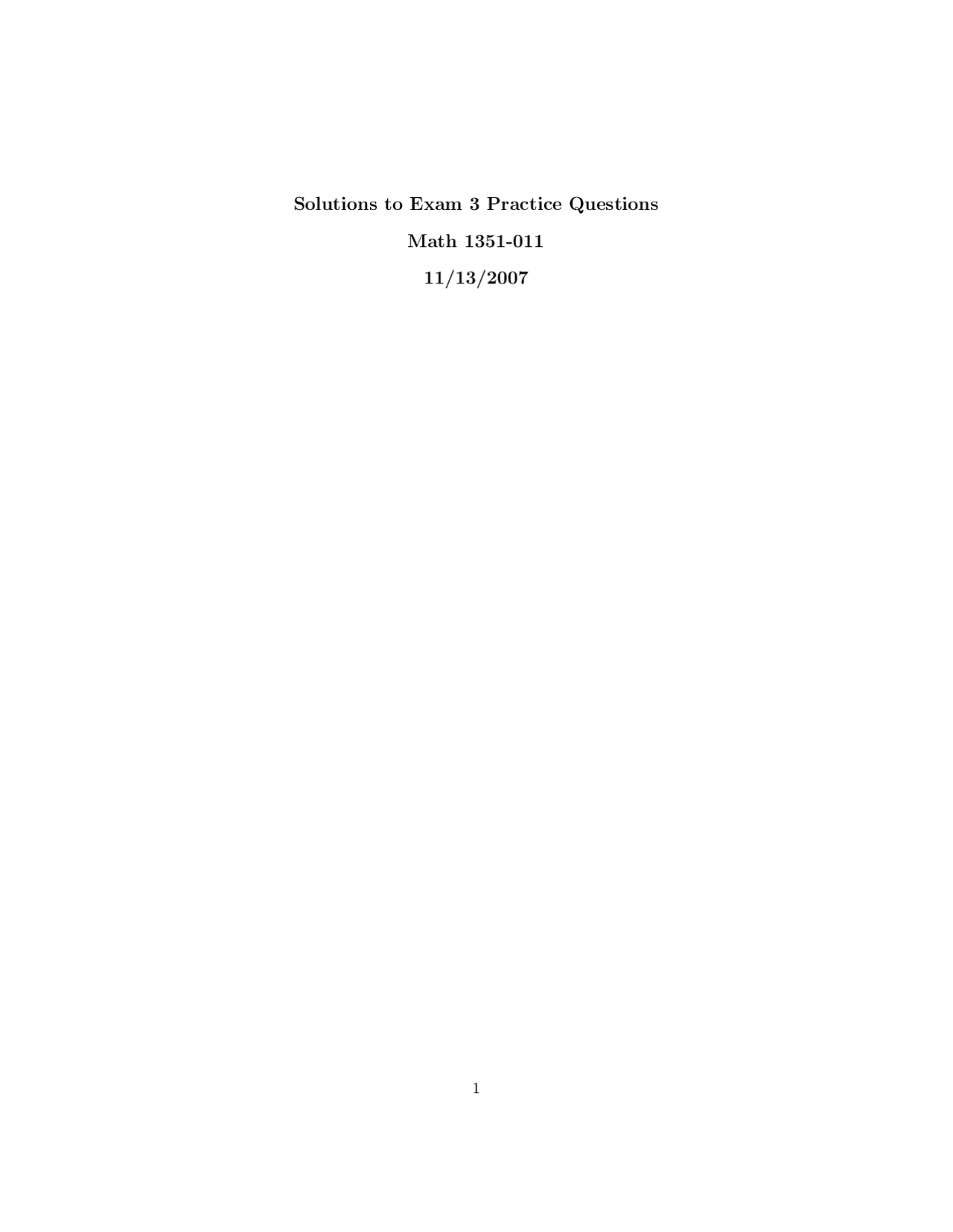 Calculus I-Honors - Solutions to Final Exam 3 Practice Questions | MATH ...