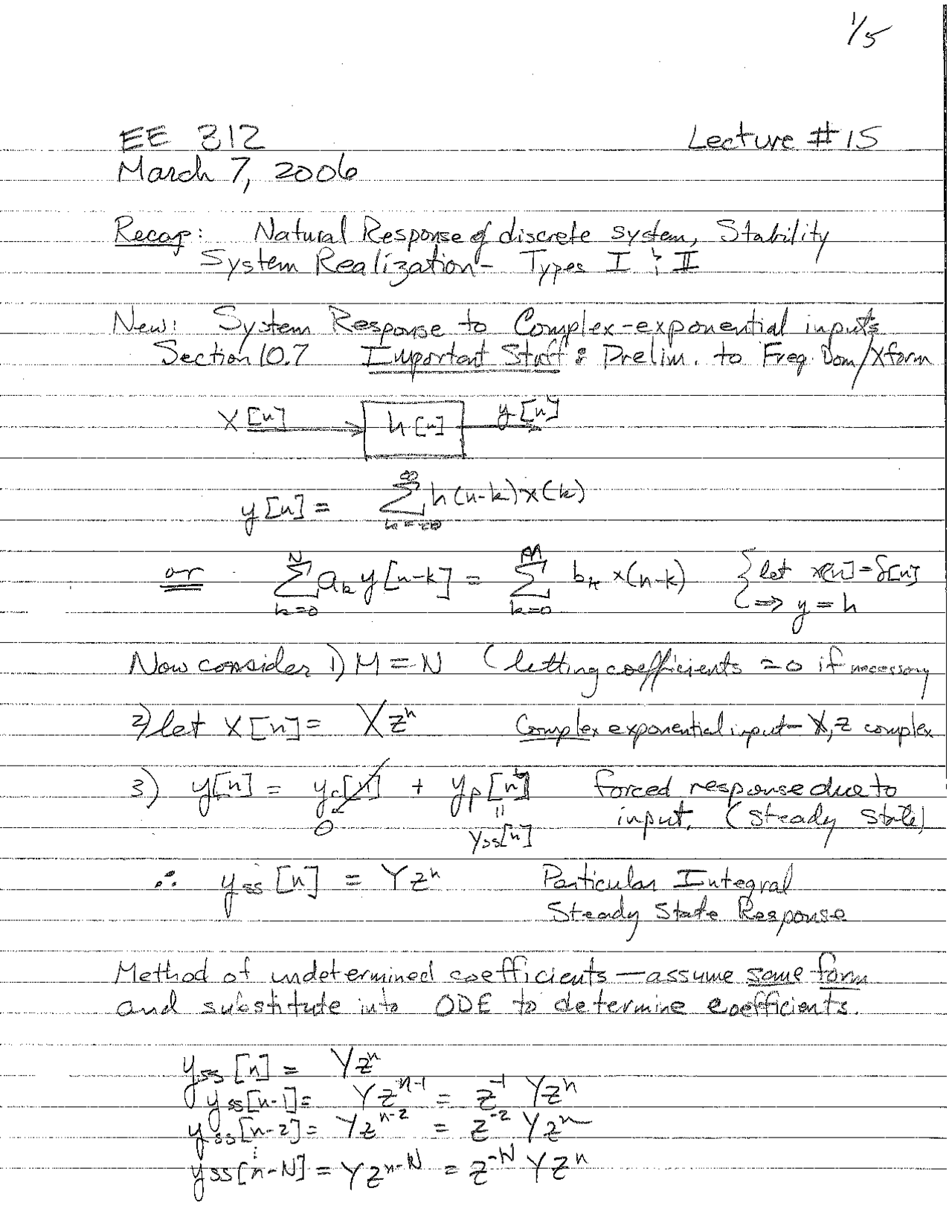 System Response to Complex Exponential Inputs | ECE 312 | Study notes ...