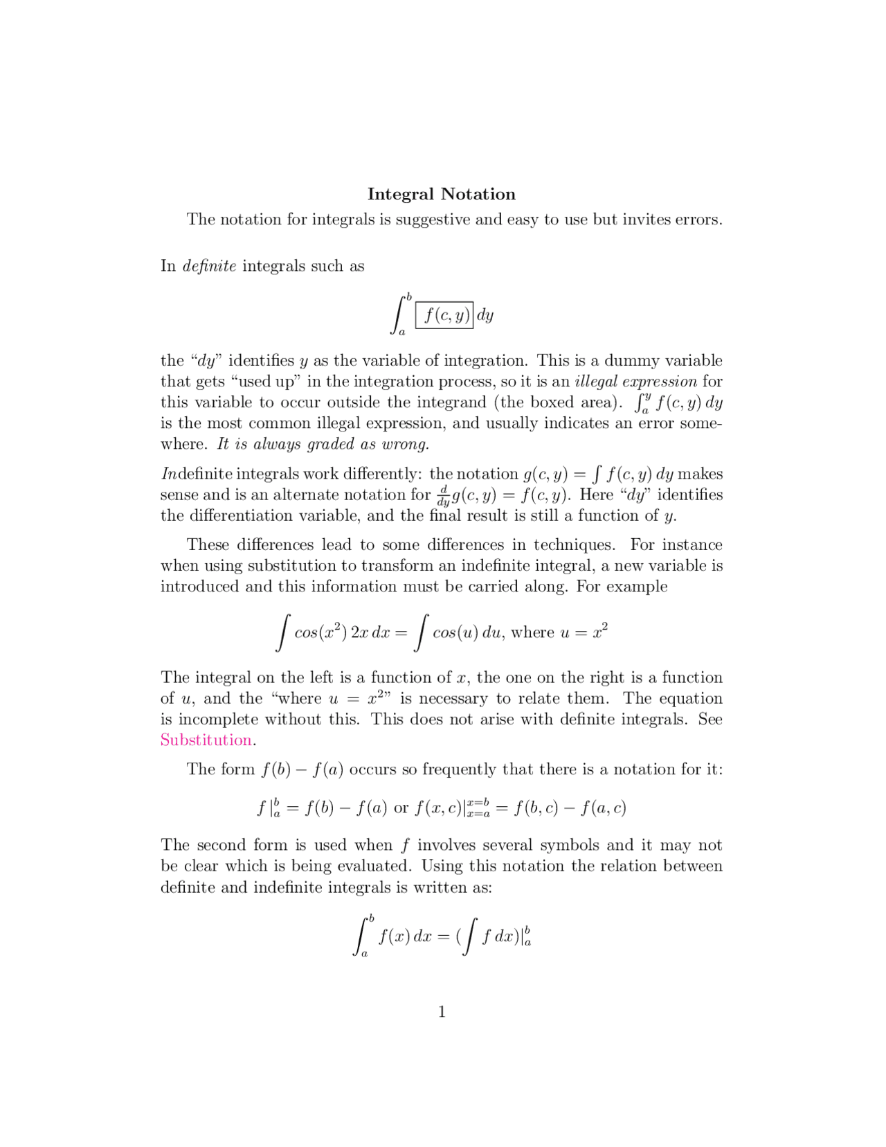 Integrals Note Integral Notation - Calculus - Review Sheet | MATH 1206 - Docsity
