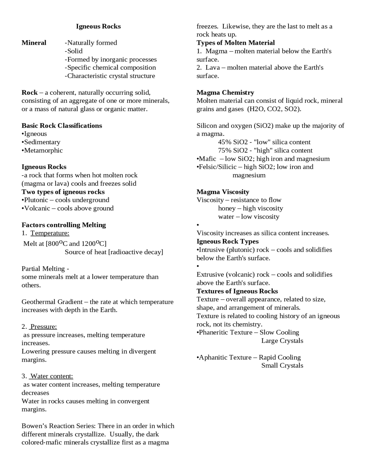 Geography Note On Rocks Notes on Igneous Rocks | Principles of Geology | GEO 102.00 - Docsity