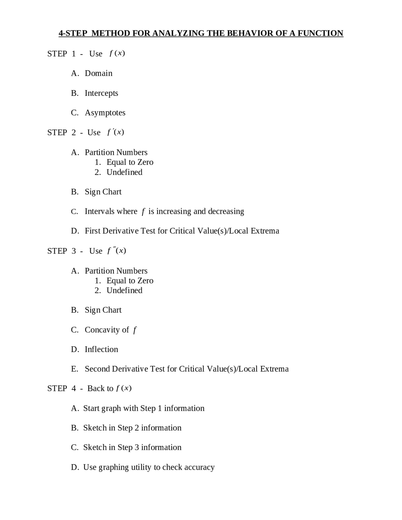 Function Behavior Calculus 4 Steps to Describe the Behavior of Function - Math Concepts Calculus ...